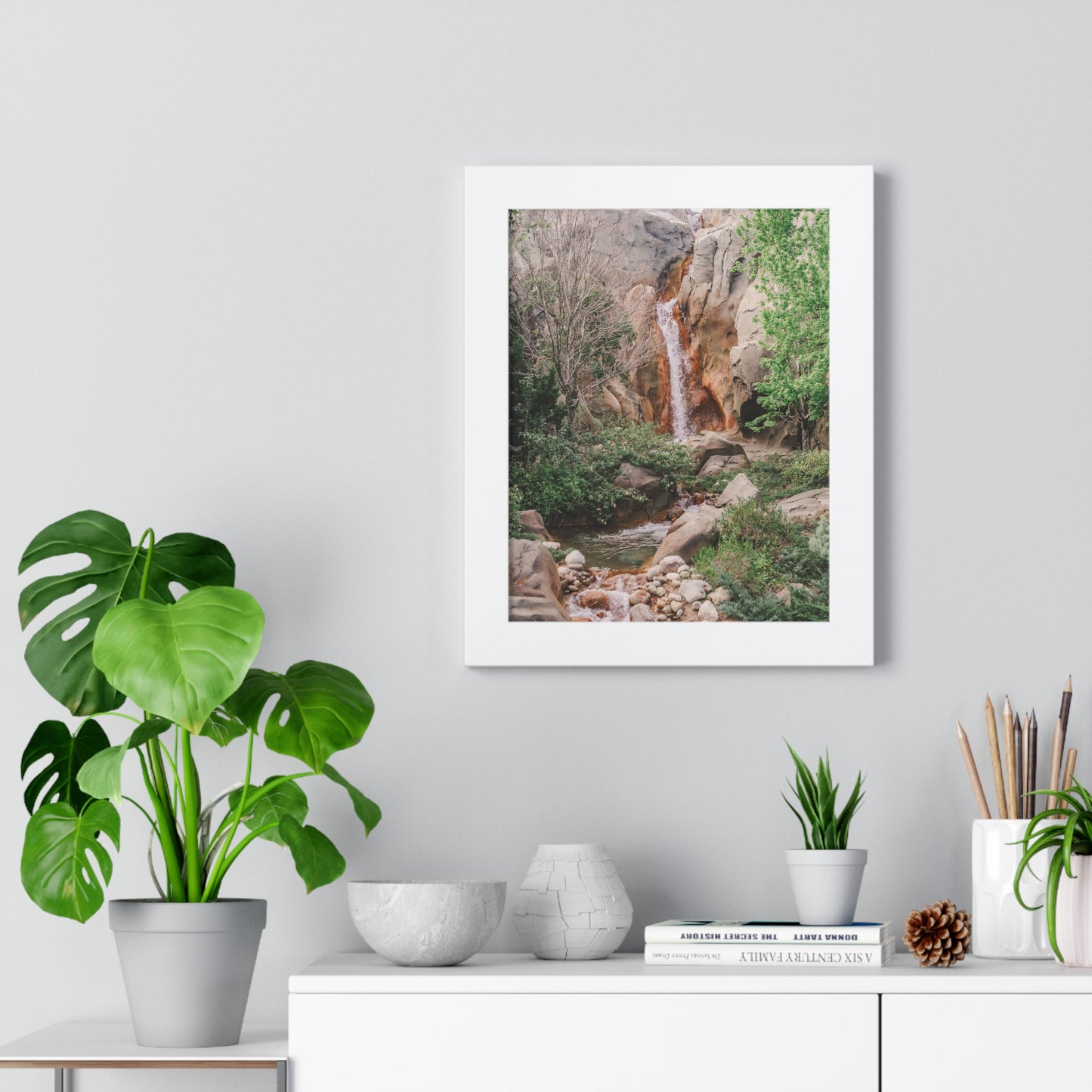 French Waterfall near Castle - Framed Print