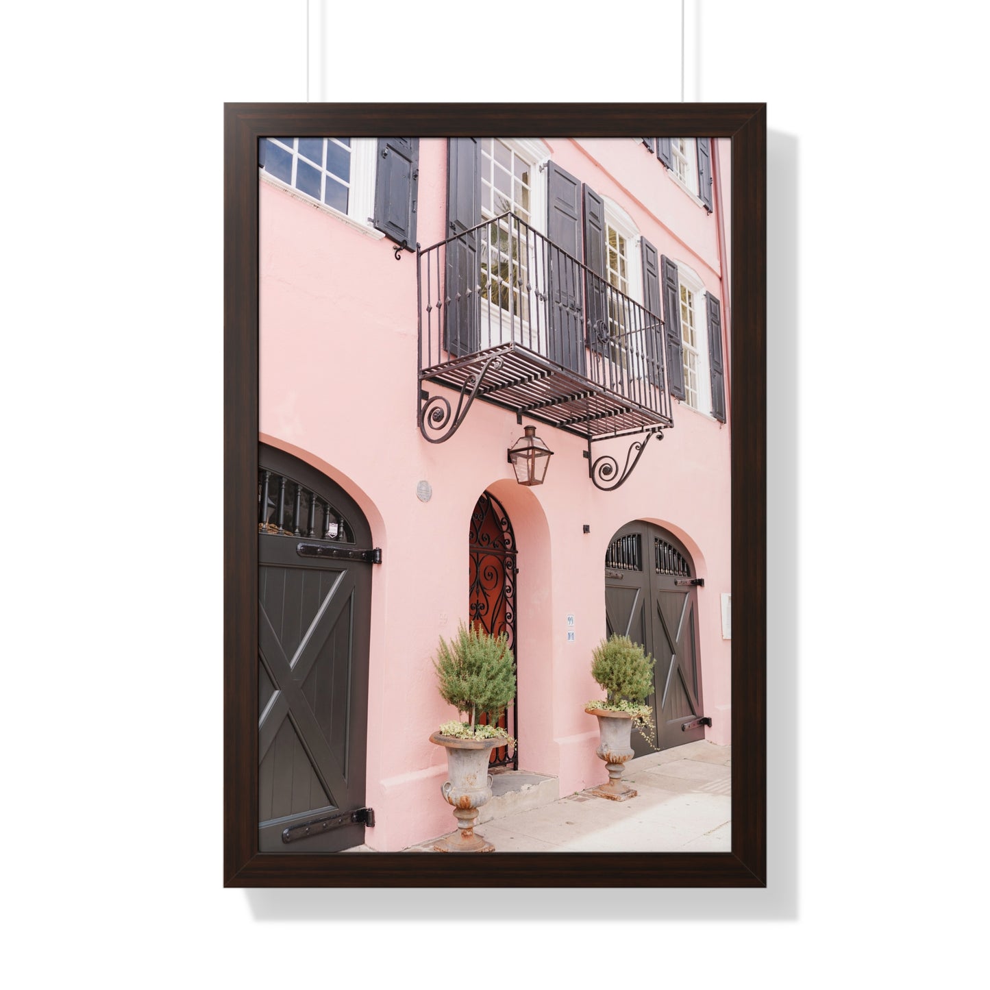 Charleston's Rainbow Row in Pink - Framed Print