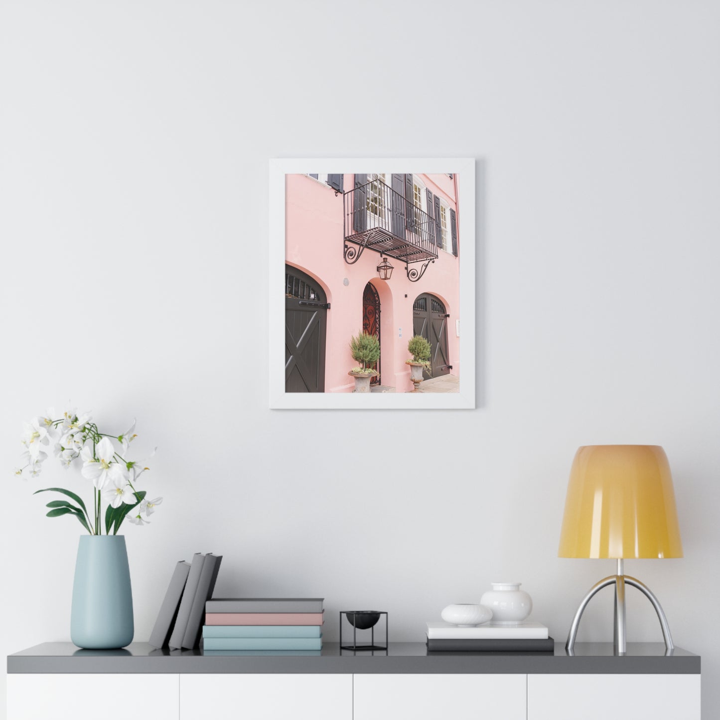 Charleston's Rainbow Row in Pink - Framed Print