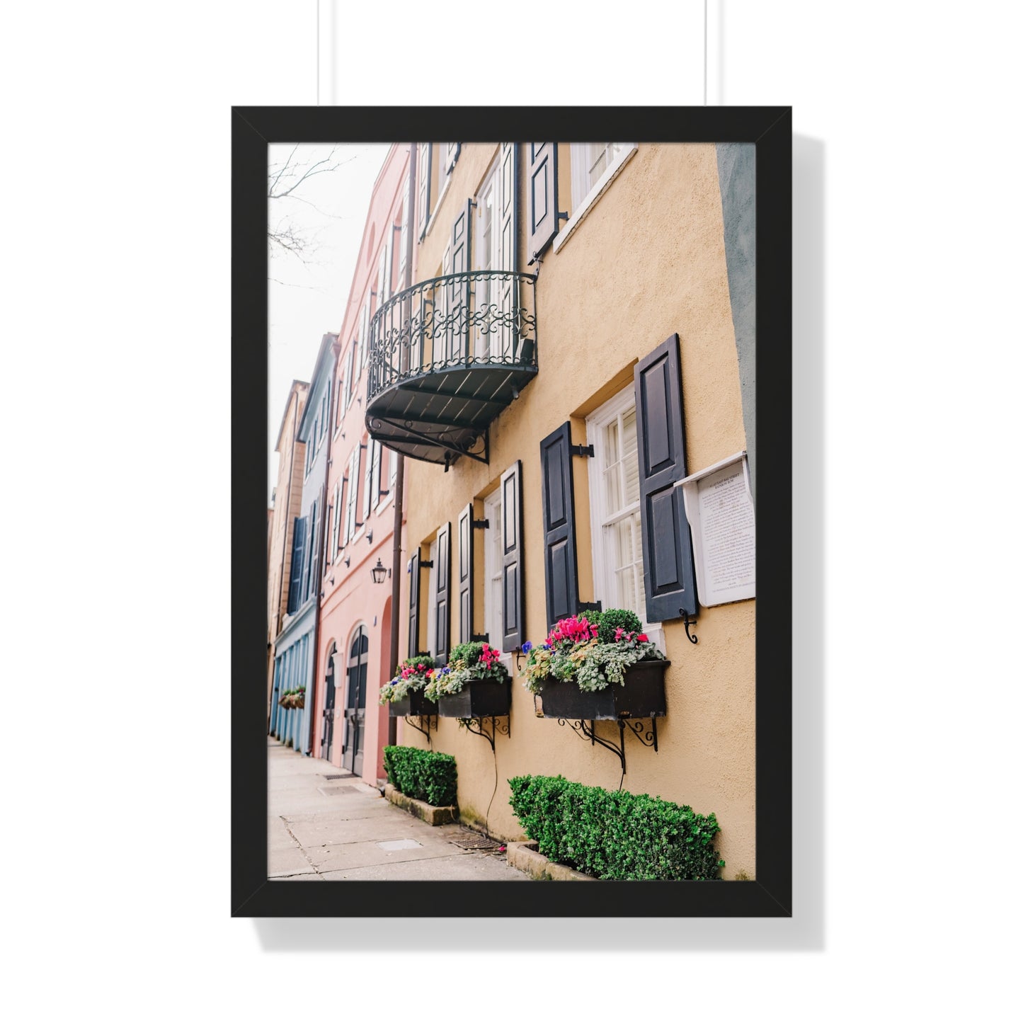 Charleston's Rainbow Row in Yellow - Framed Print