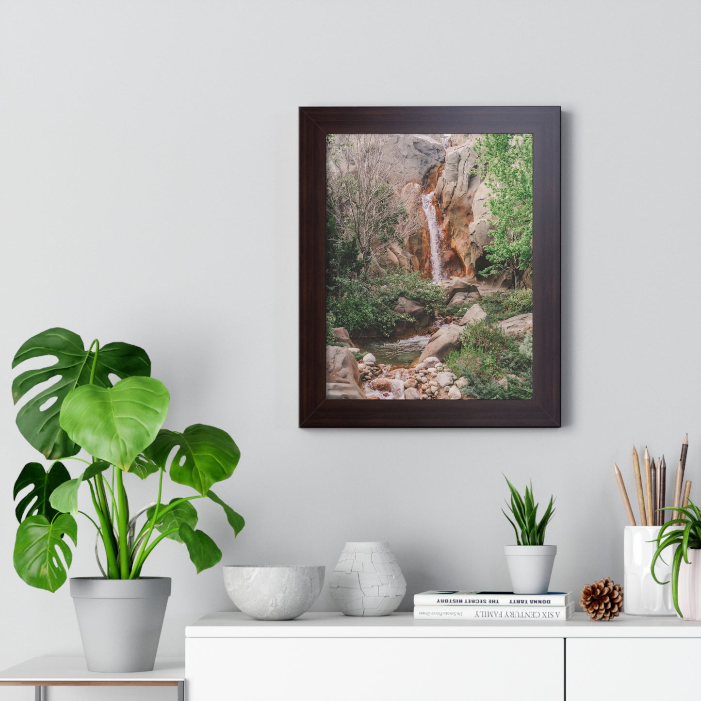 French Waterfall near Castle - Framed Print