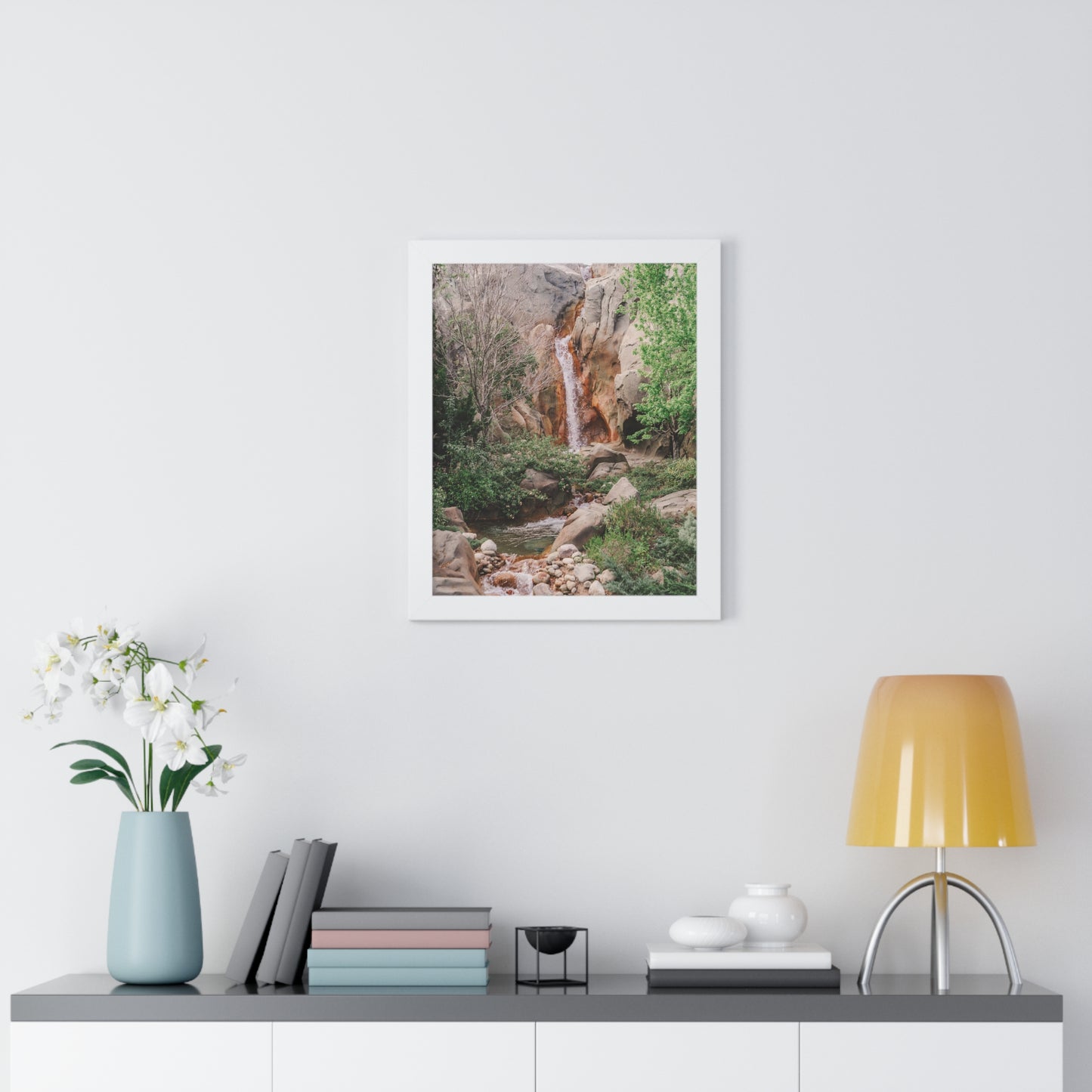 French Waterfall near Castle - Framed Print