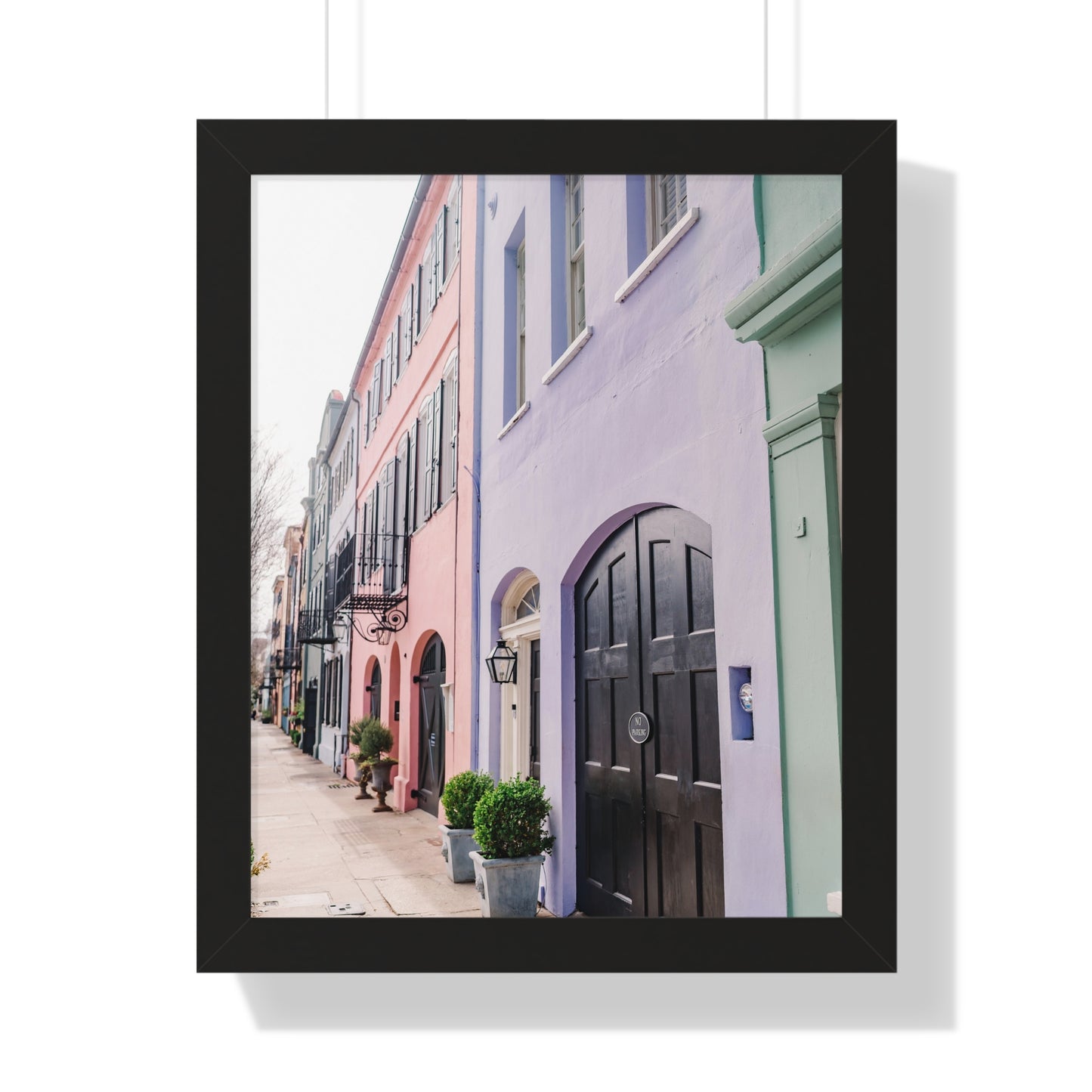 Charleston's Rainbow Row in Purple - Framed Print