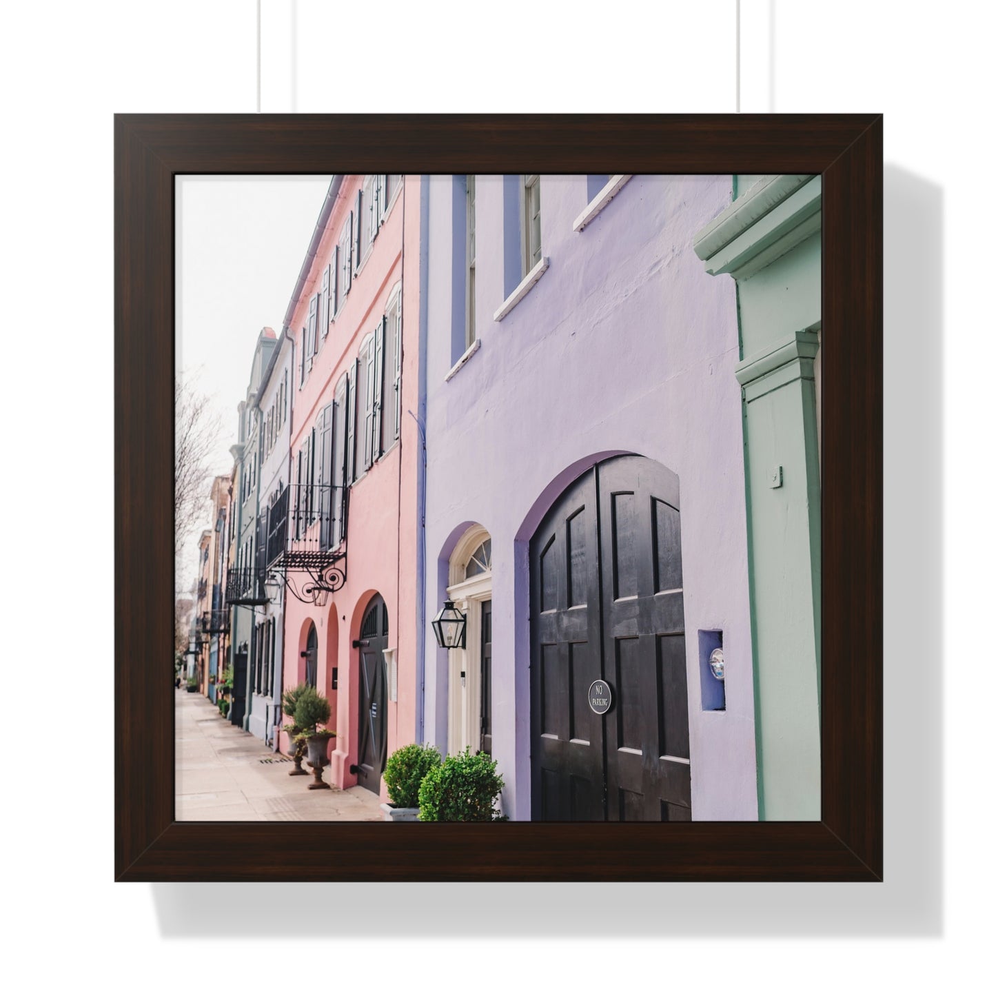 Charleston's Rainbow Row in Purple - Framed Print