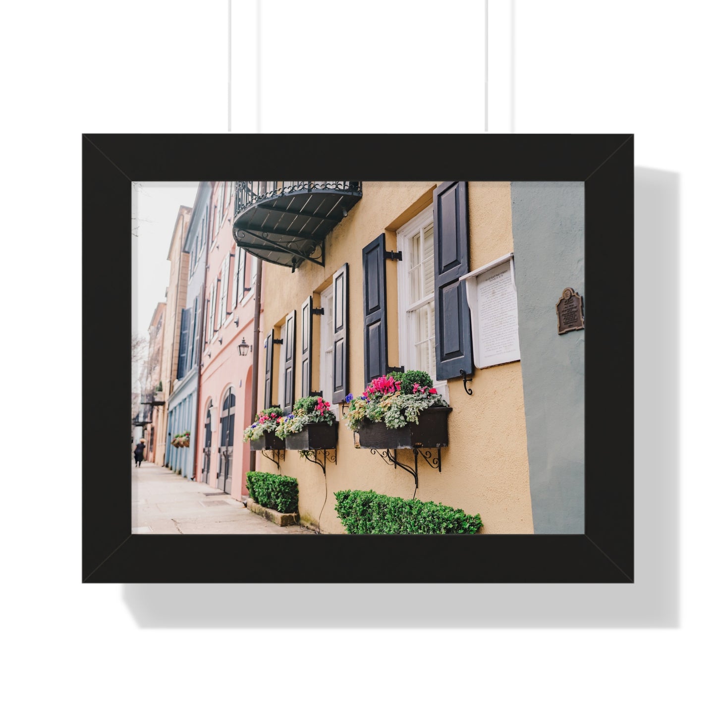 Charleston's Rainbow Row Featuring Yellow Lady - Framed Print