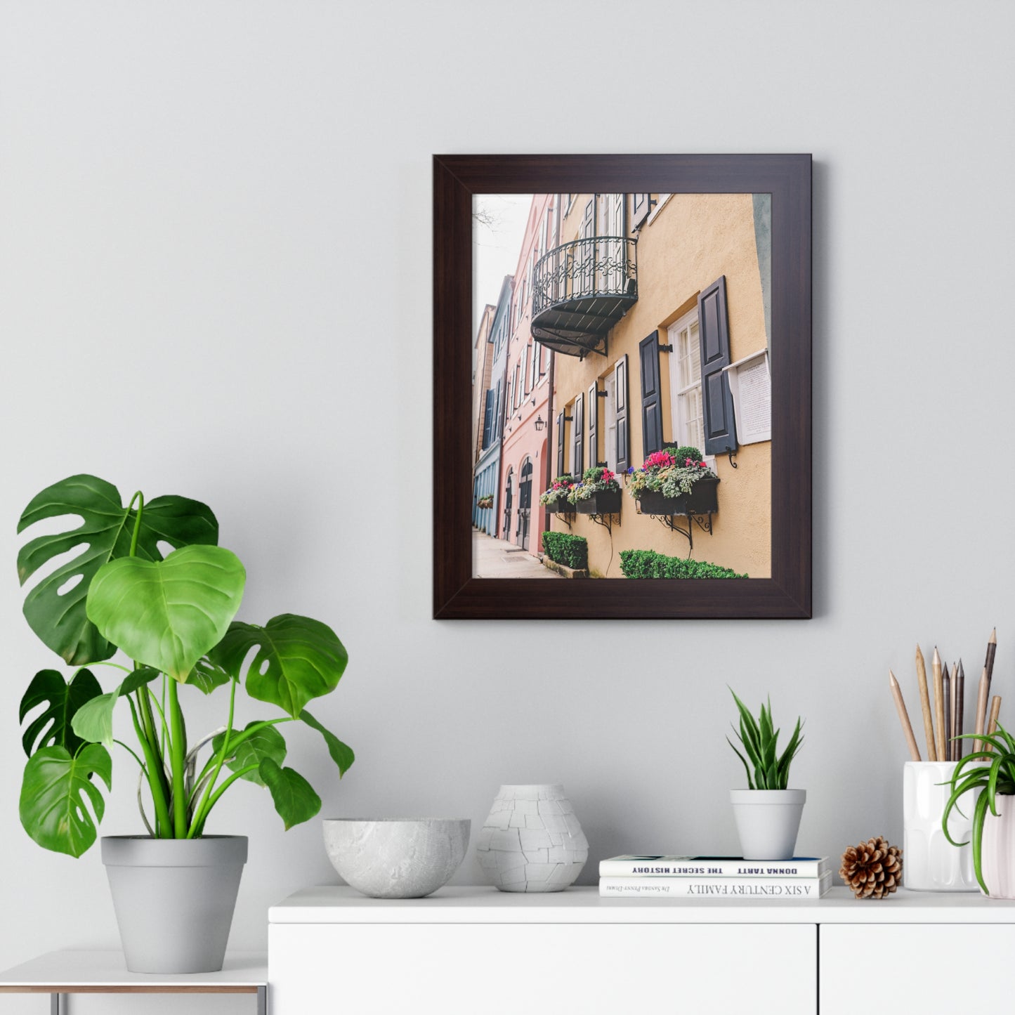 Charleston's Rainbow Row in Yellow - Framed Print