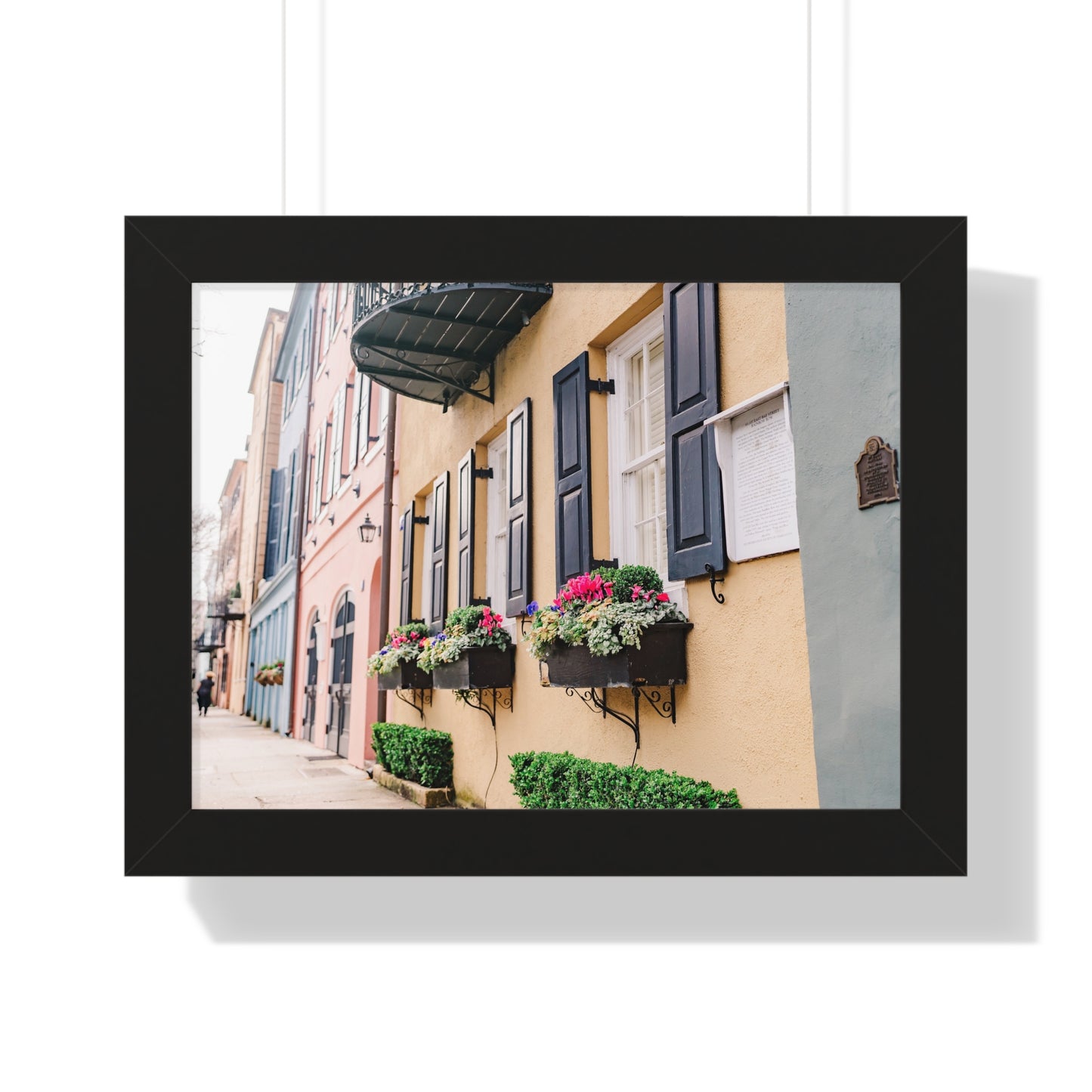 Charleston's Rainbow Row Featuring Yellow Lady - Framed Print