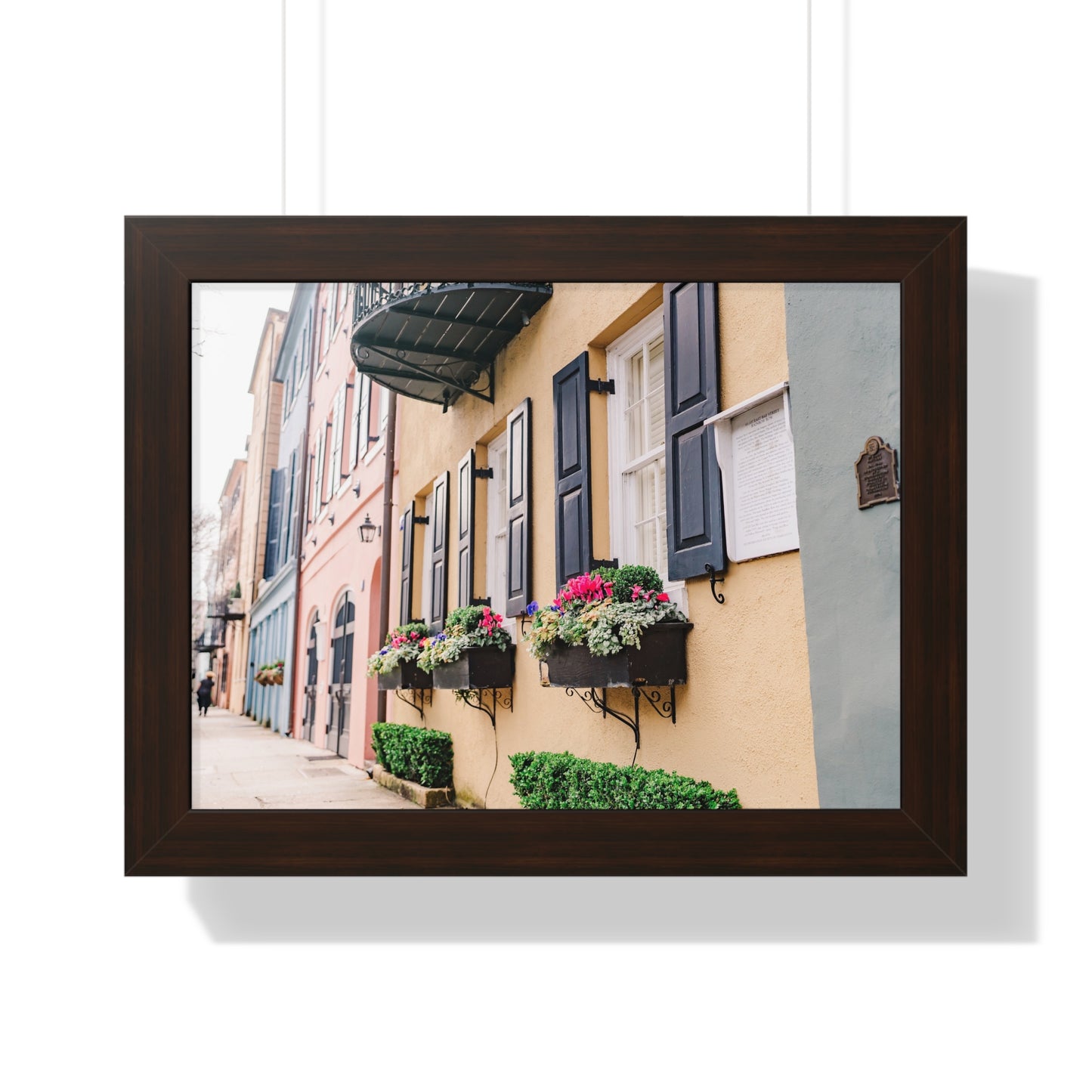 Charleston's Rainbow Row Featuring Yellow Lady - Framed Print