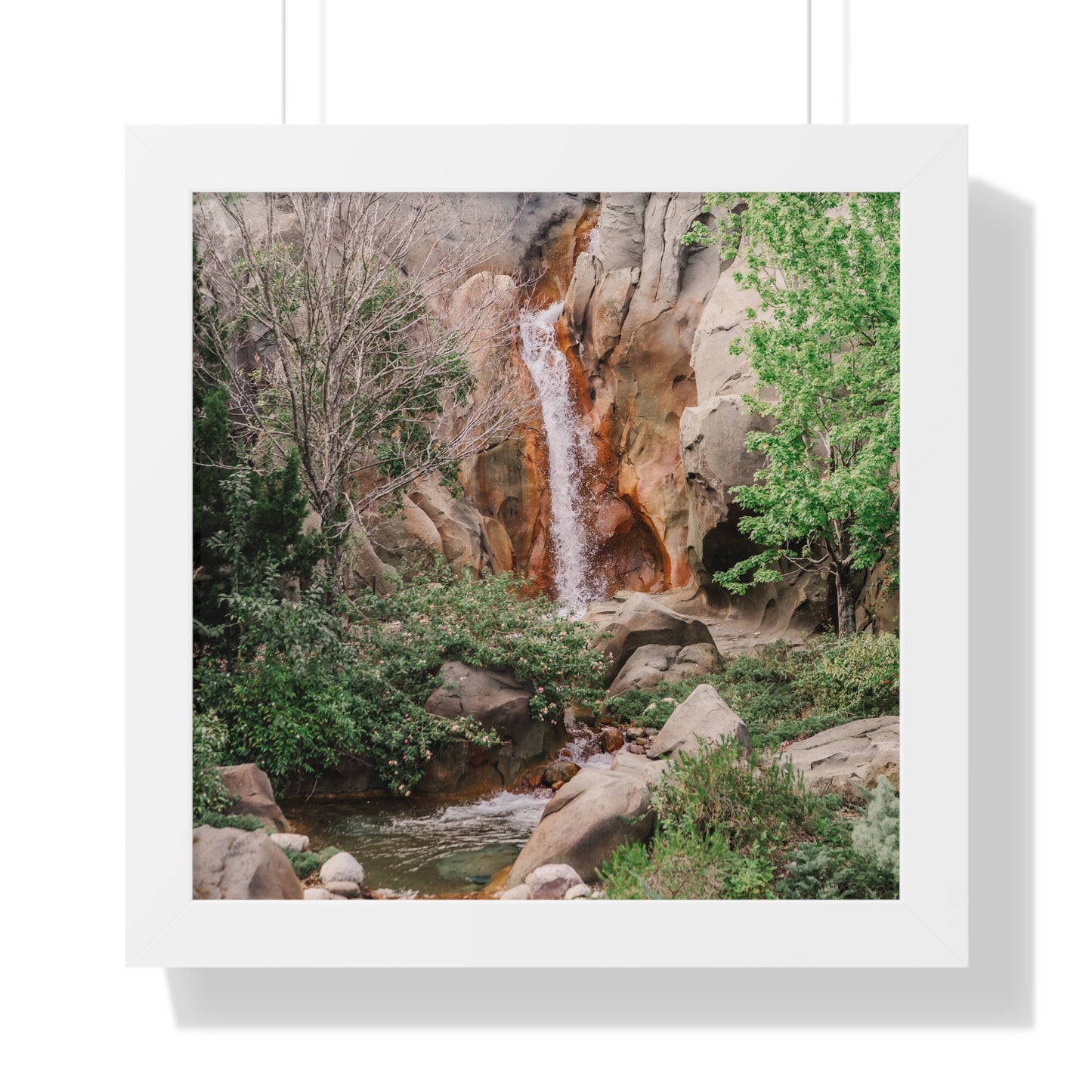 French Waterfall near Castle - Framed Print