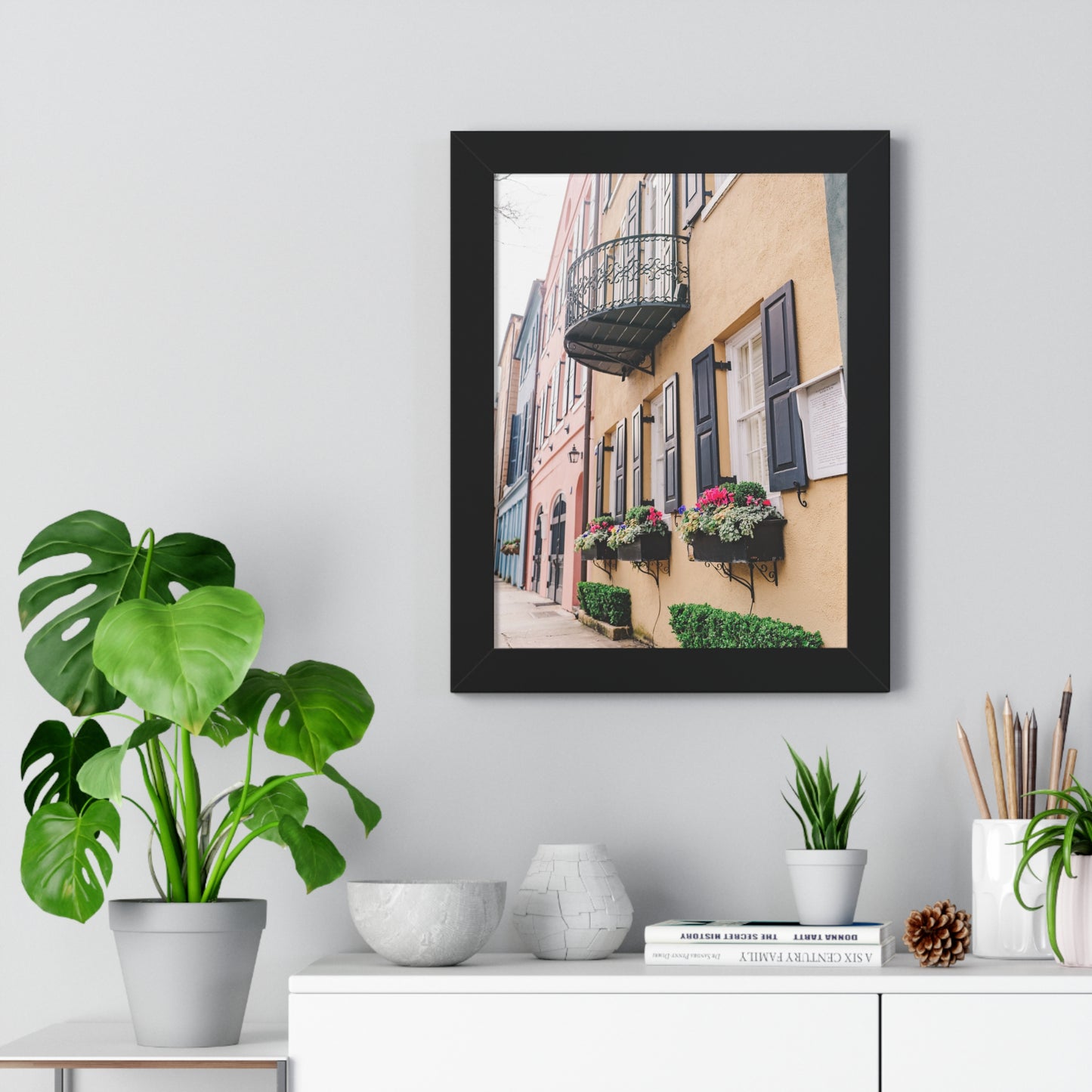 Charleston's Rainbow Row in Yellow - Framed Print