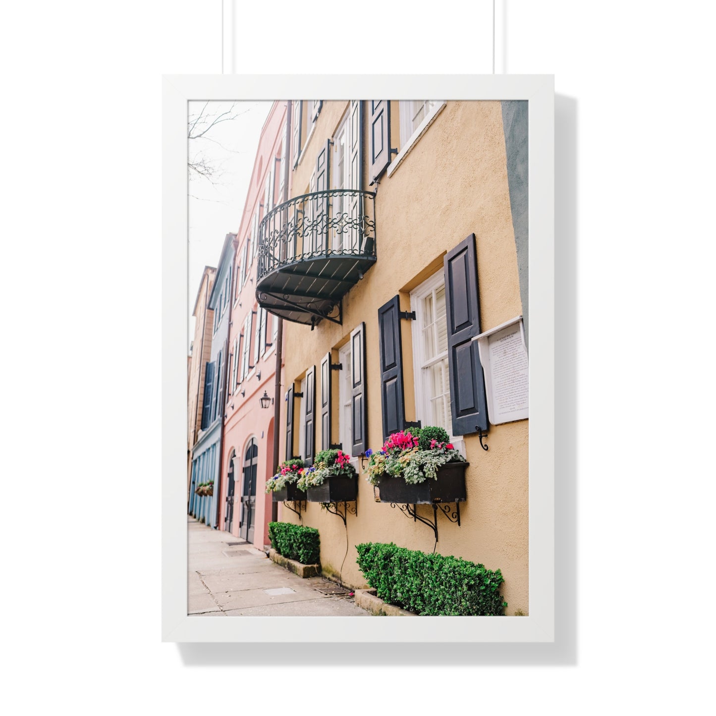 Charleston's Rainbow Row in Yellow - Framed Print