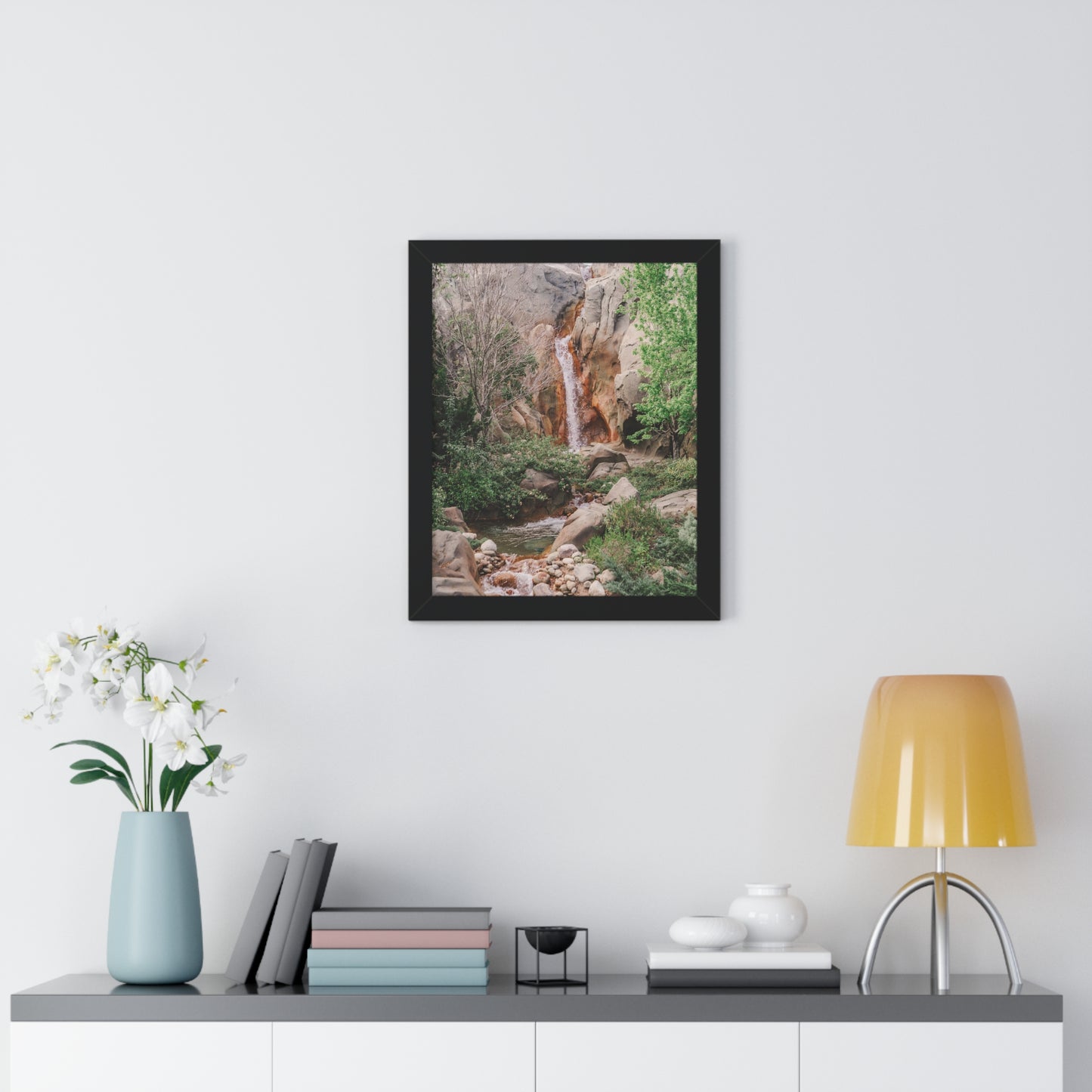 French Waterfall near Castle - Framed Print