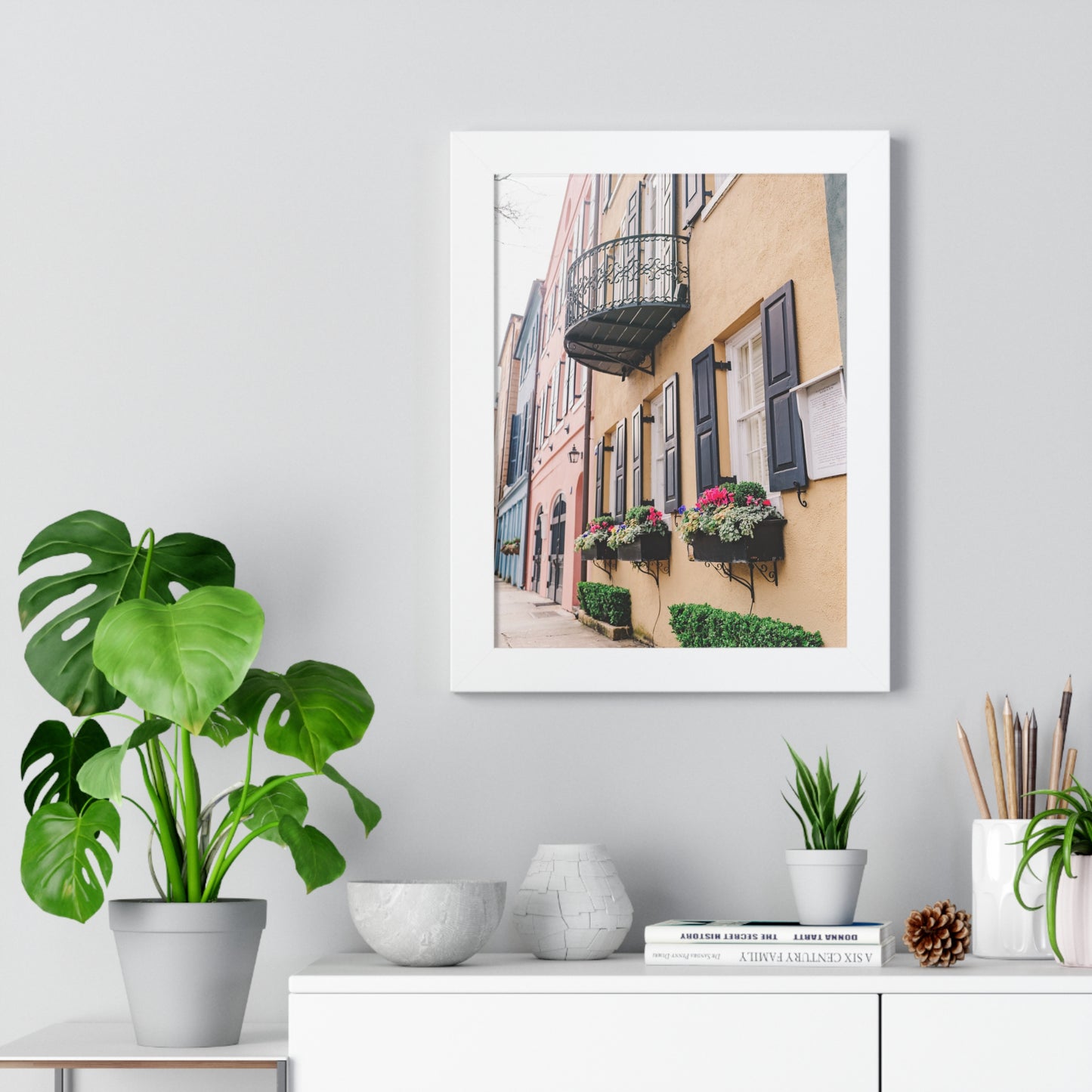 Charleston's Rainbow Row in Yellow - Framed Print