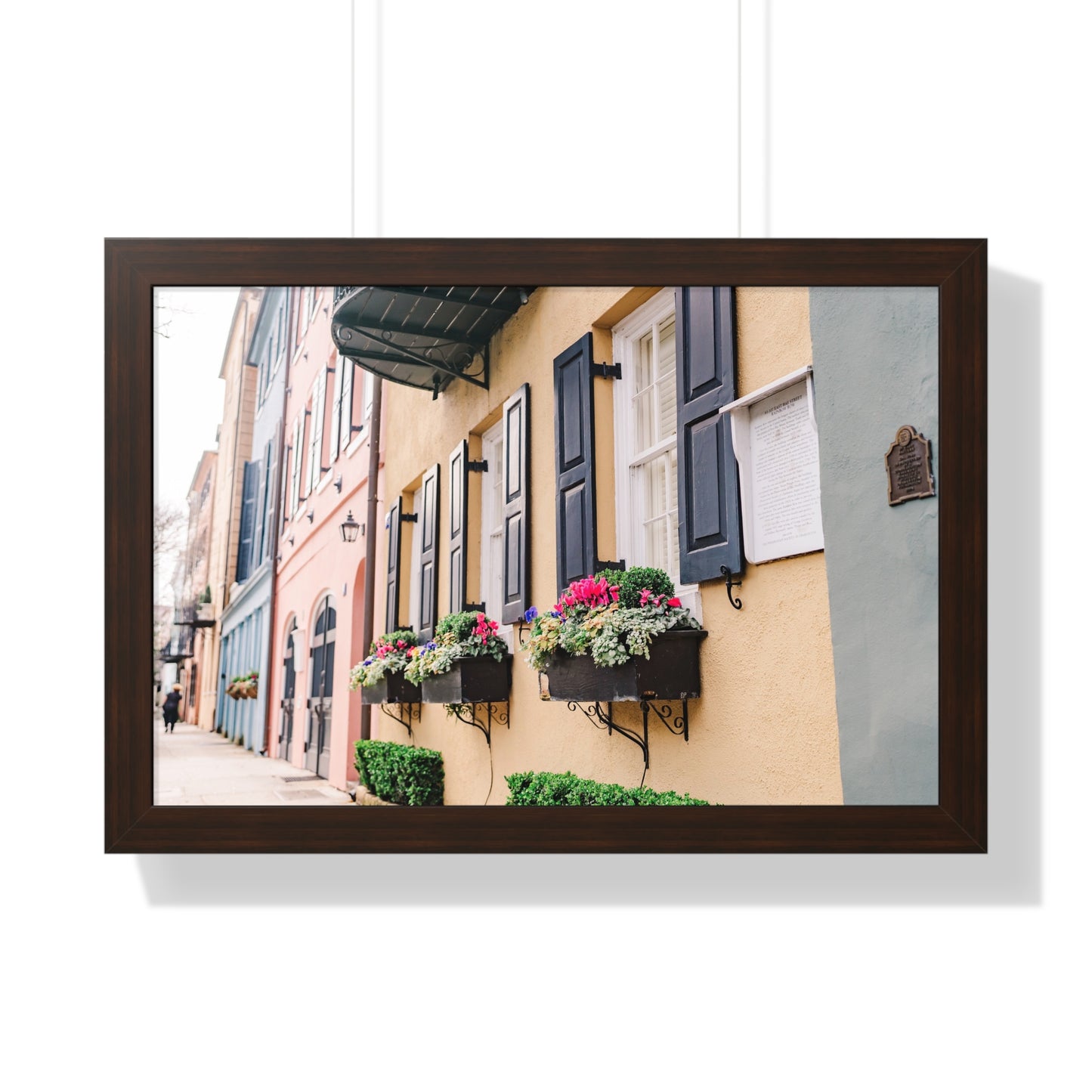 Charleston's Rainbow Row Featuring Yellow Lady - Framed Print