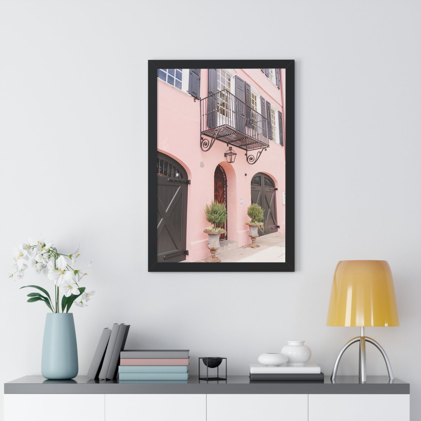 Charleston's Rainbow Row in Pink - Framed Print