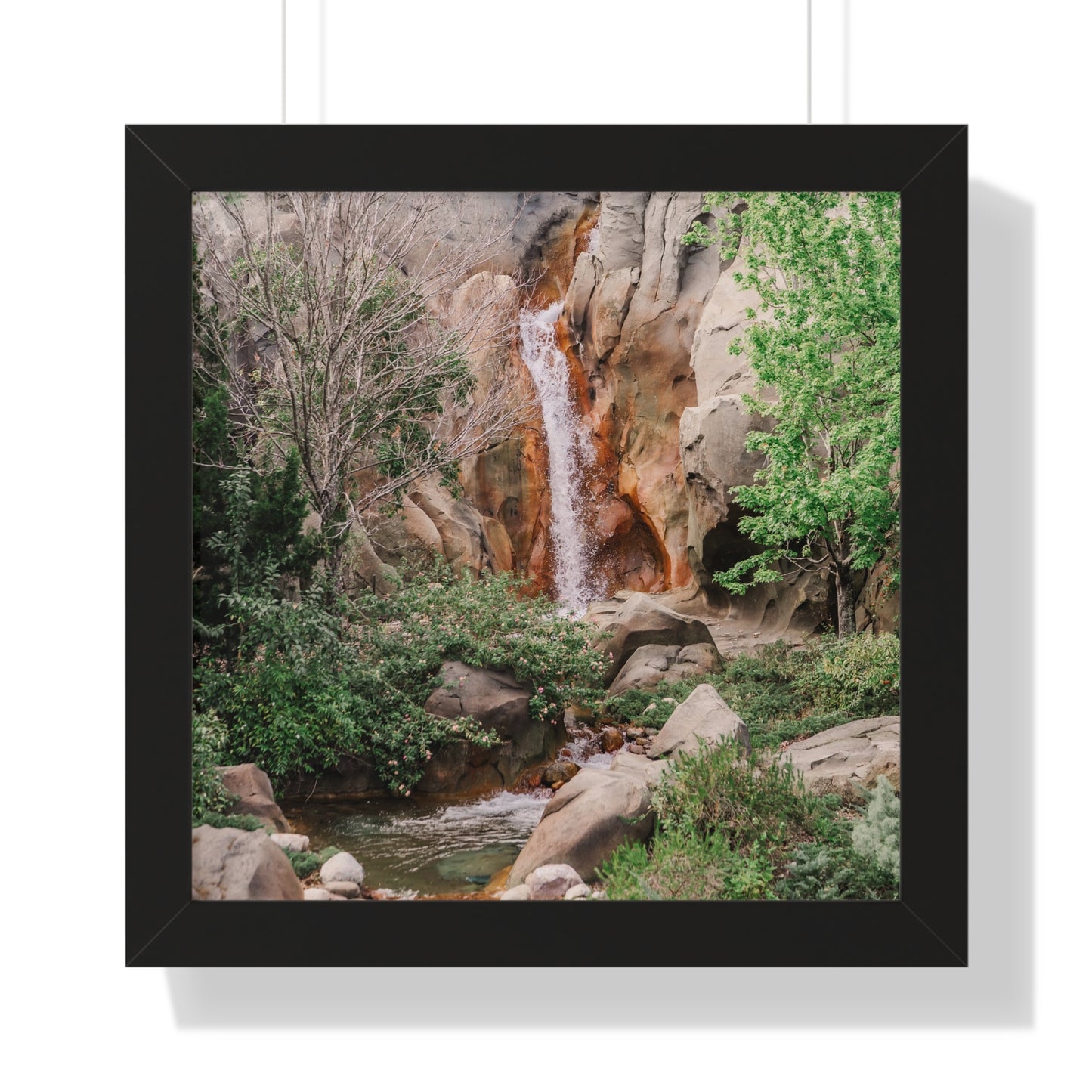 French Waterfall near Castle - Framed Print