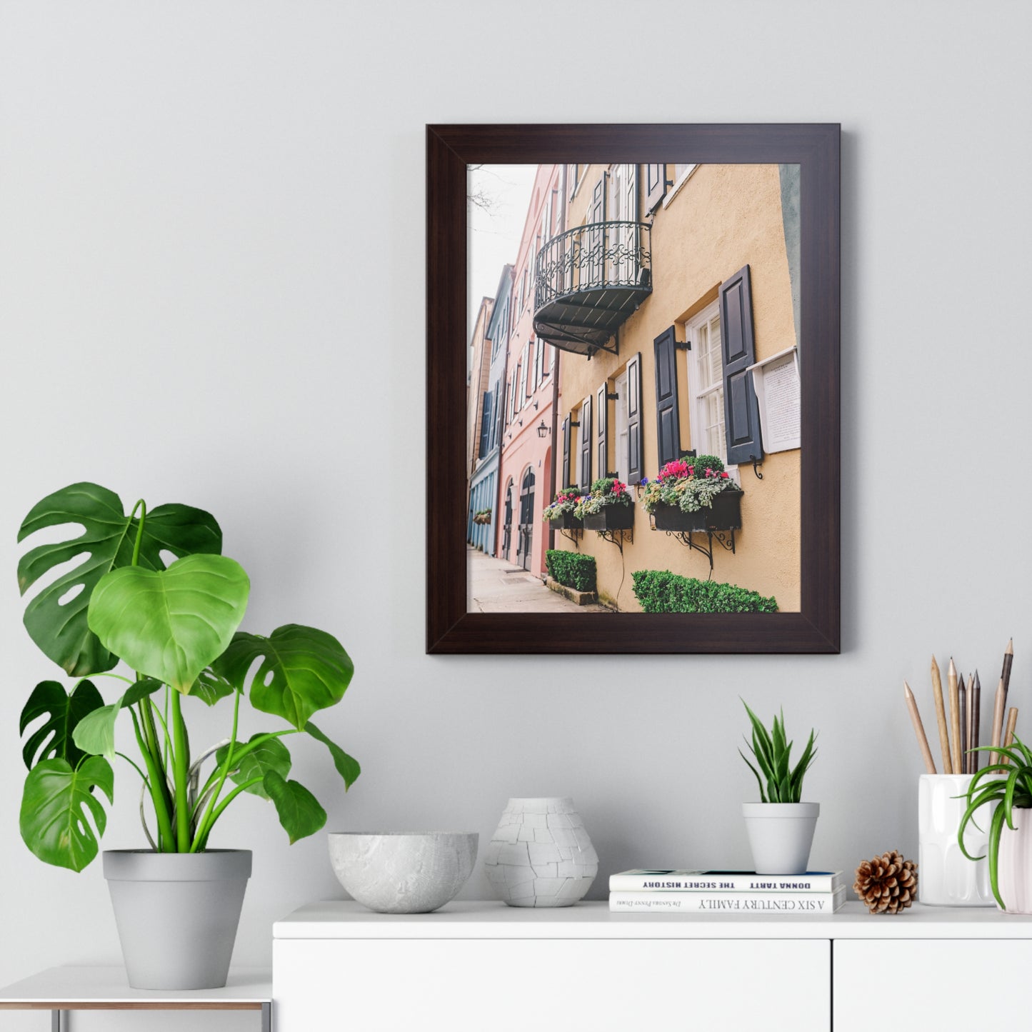 Charleston's Rainbow Row in Yellow - Framed Print