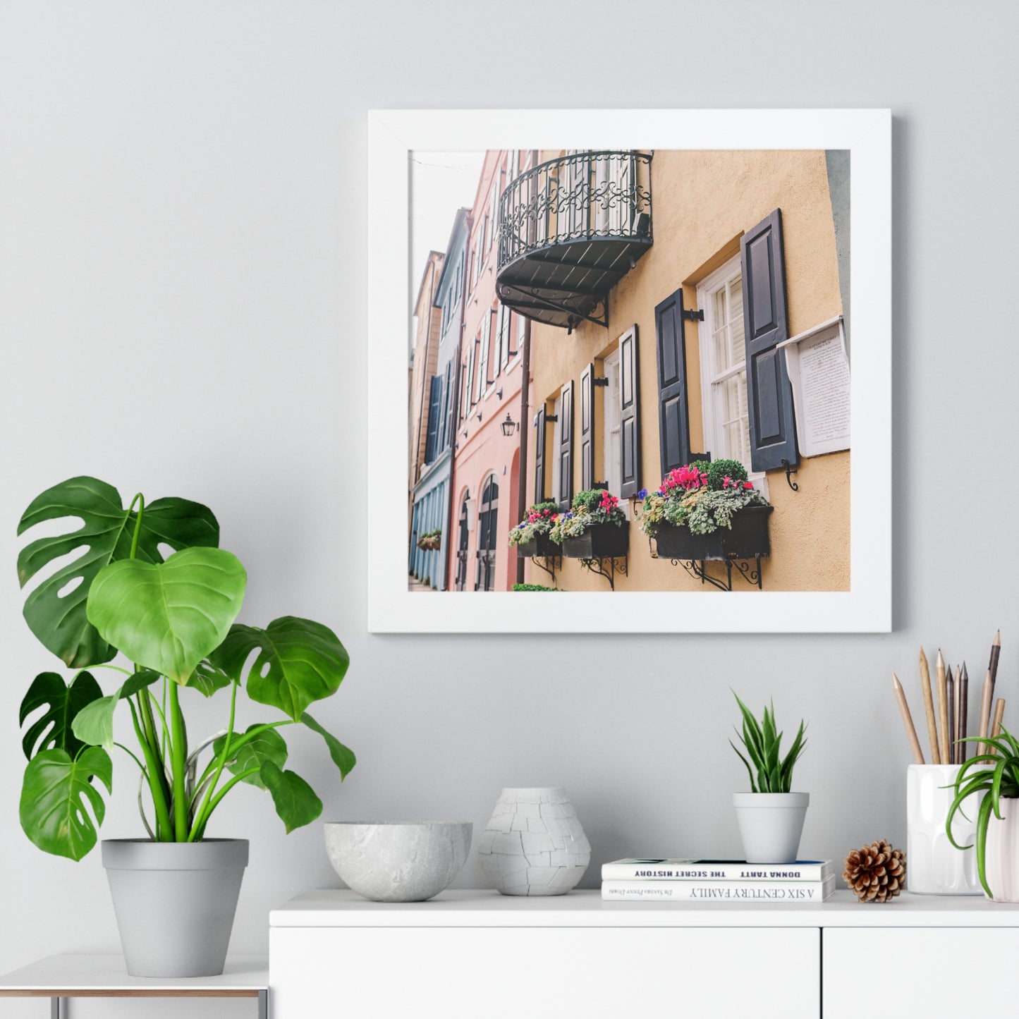 Charleston's Rainbow Row in Yellow - Framed Print