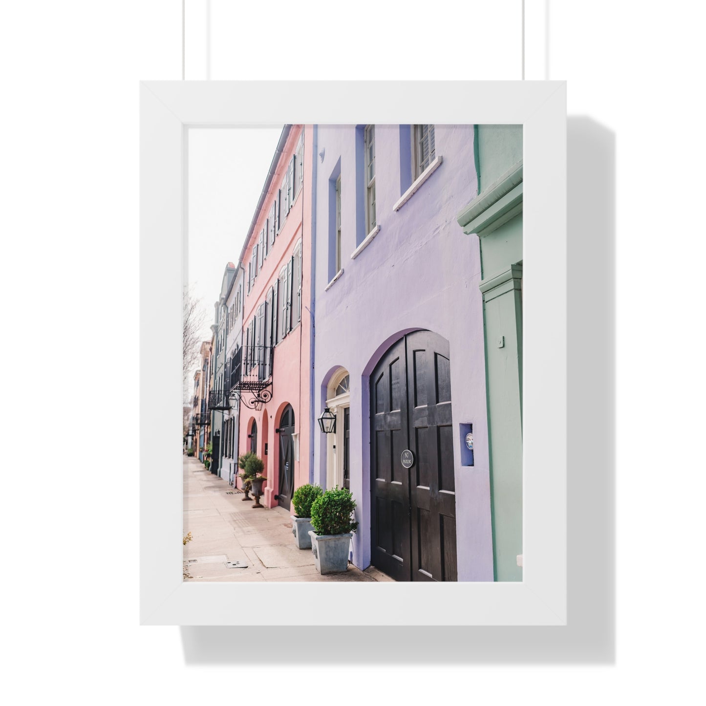 Charleston's Rainbow Row in Purple - Framed Print