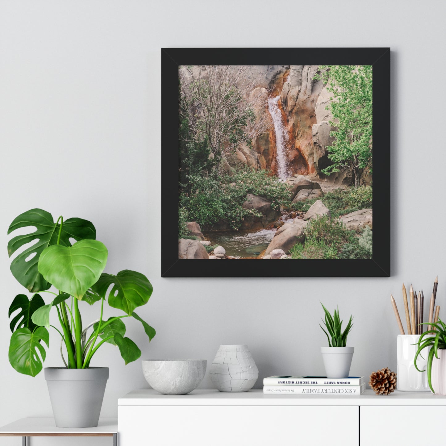 French Waterfall near Castle - Framed Print