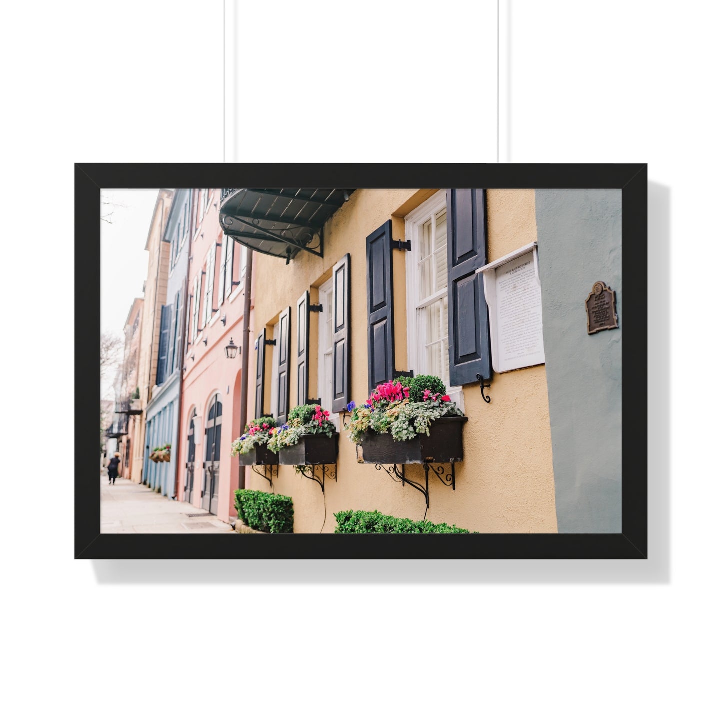 Charleston's Rainbow Row Featuring Yellow Lady - Framed Print