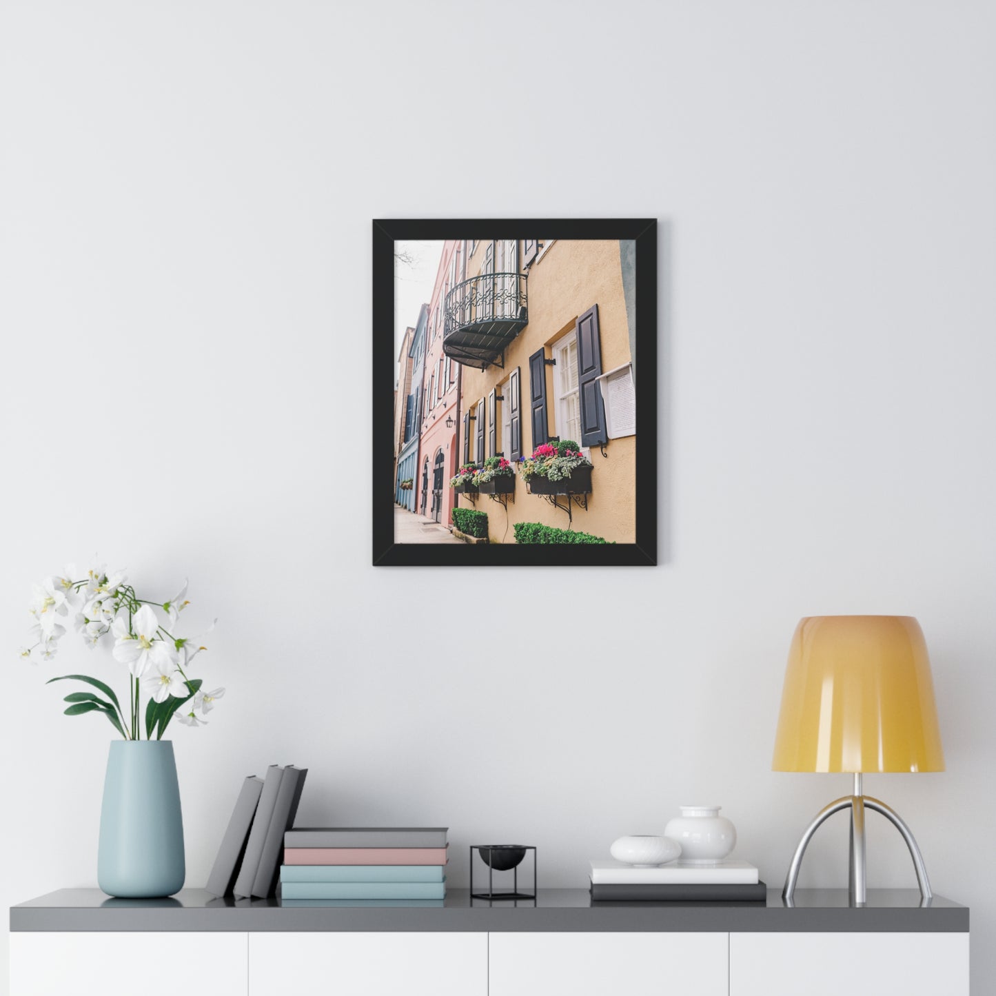 Charleston's Rainbow Row in Yellow - Framed Print