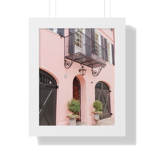 Charleston's Rainbow Row in Pink - Framed Print