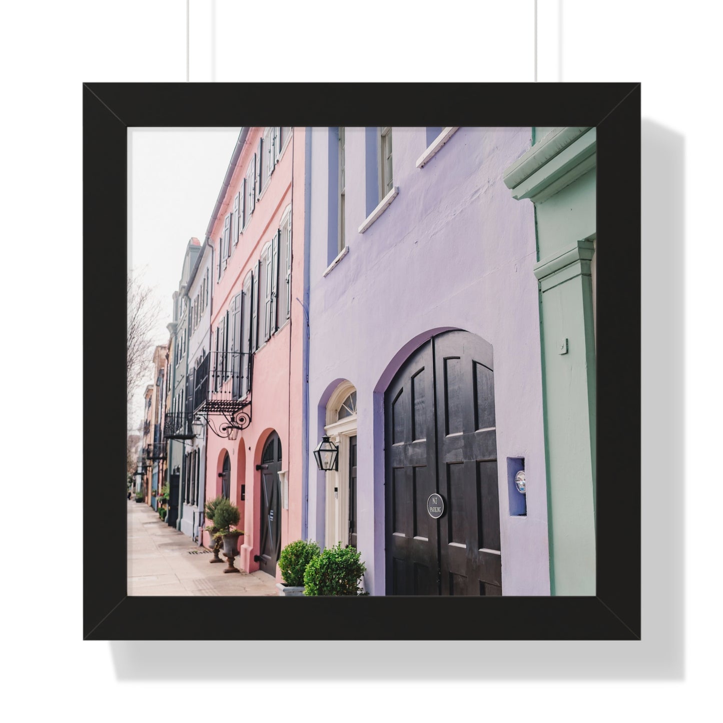 Charleston's Rainbow Row in Purple - Framed Print