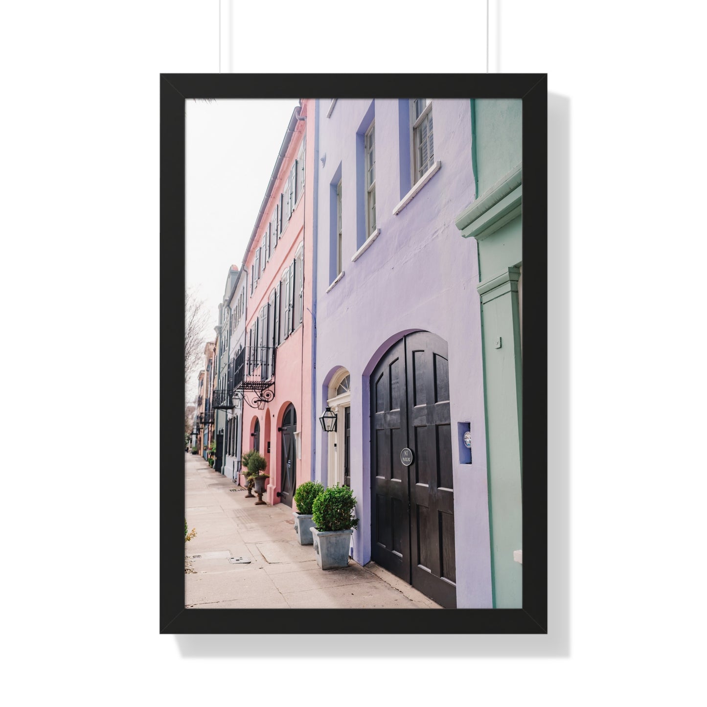 Charleston's Rainbow Row in Purple - Framed Print