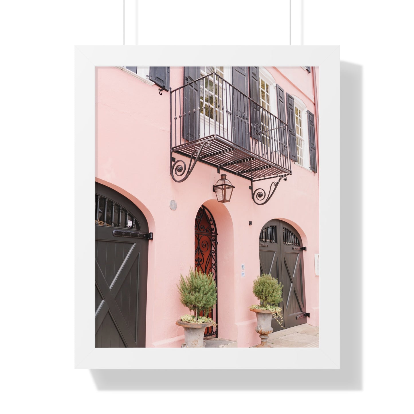 Charleston's Rainbow Row in Pink - Framed Print