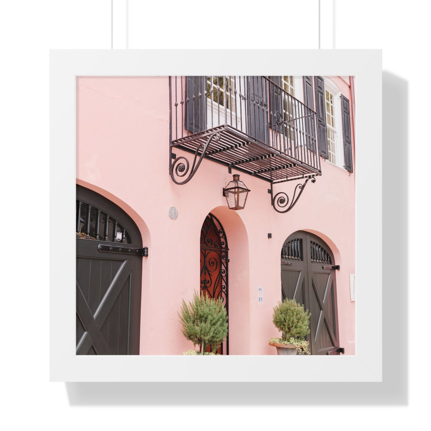 Charleston's Rainbow Row in Pink - Framed Print