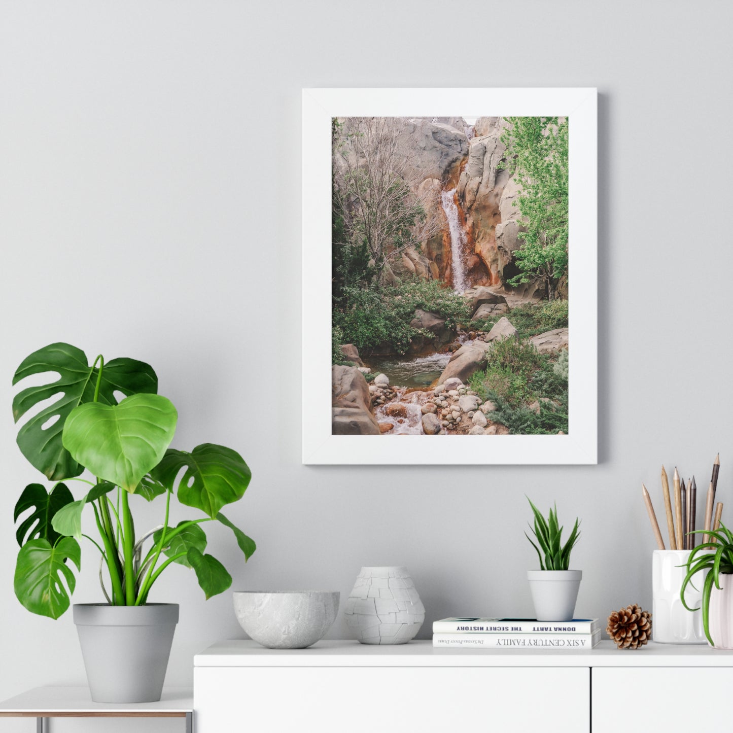 French Waterfall near Castle - Framed Print