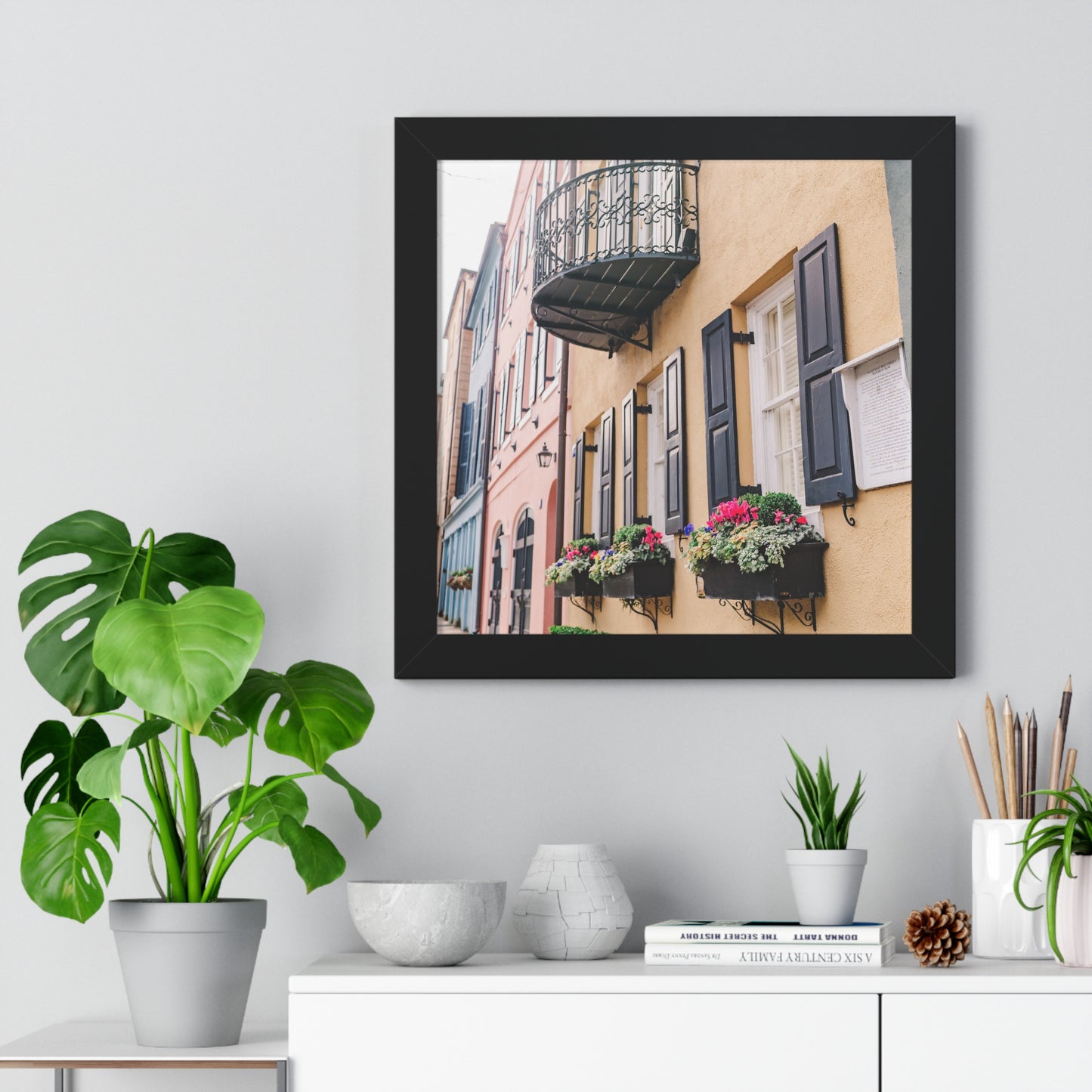 Charleston's Rainbow Row in Yellow - Framed Print