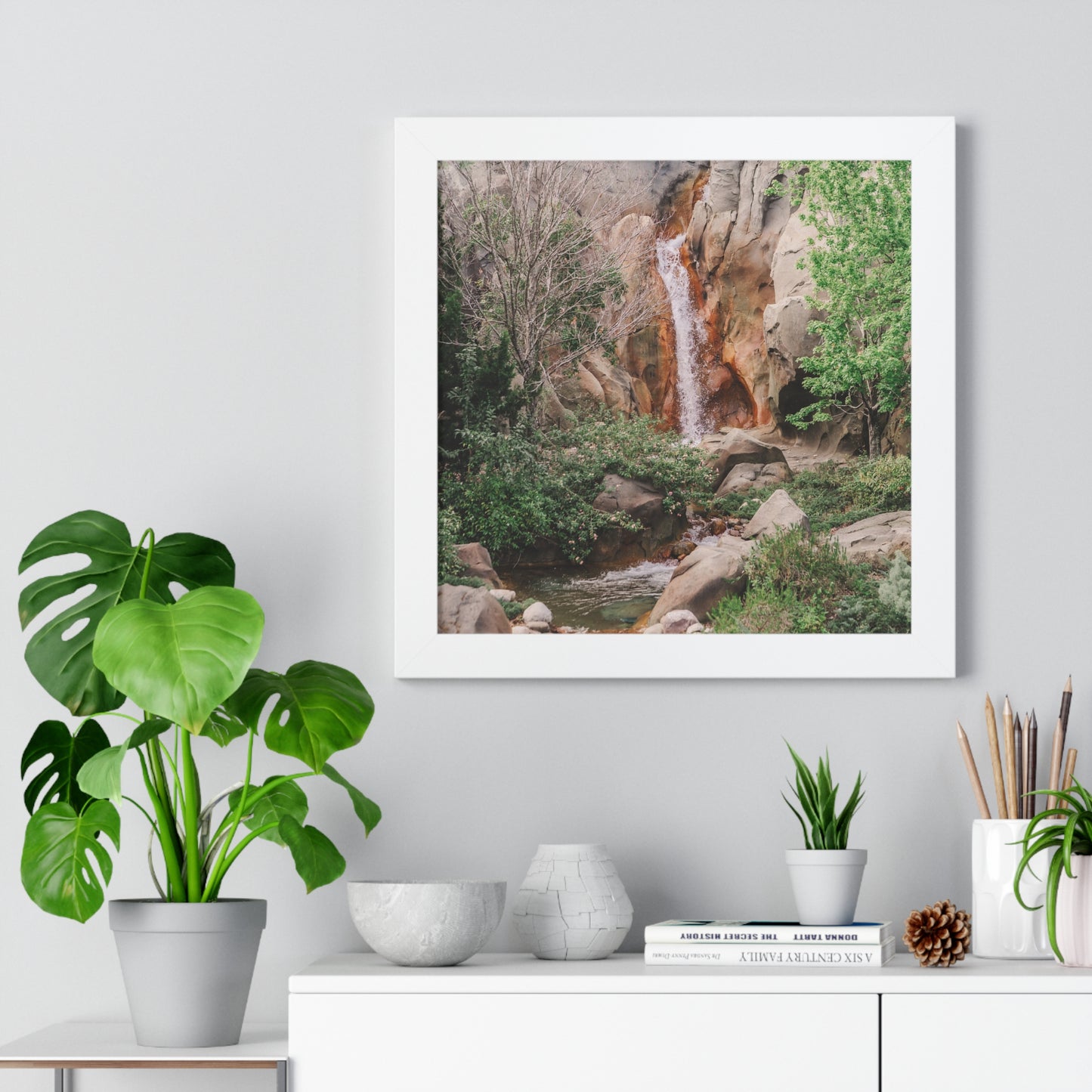 French Waterfall near Castle - Framed Print