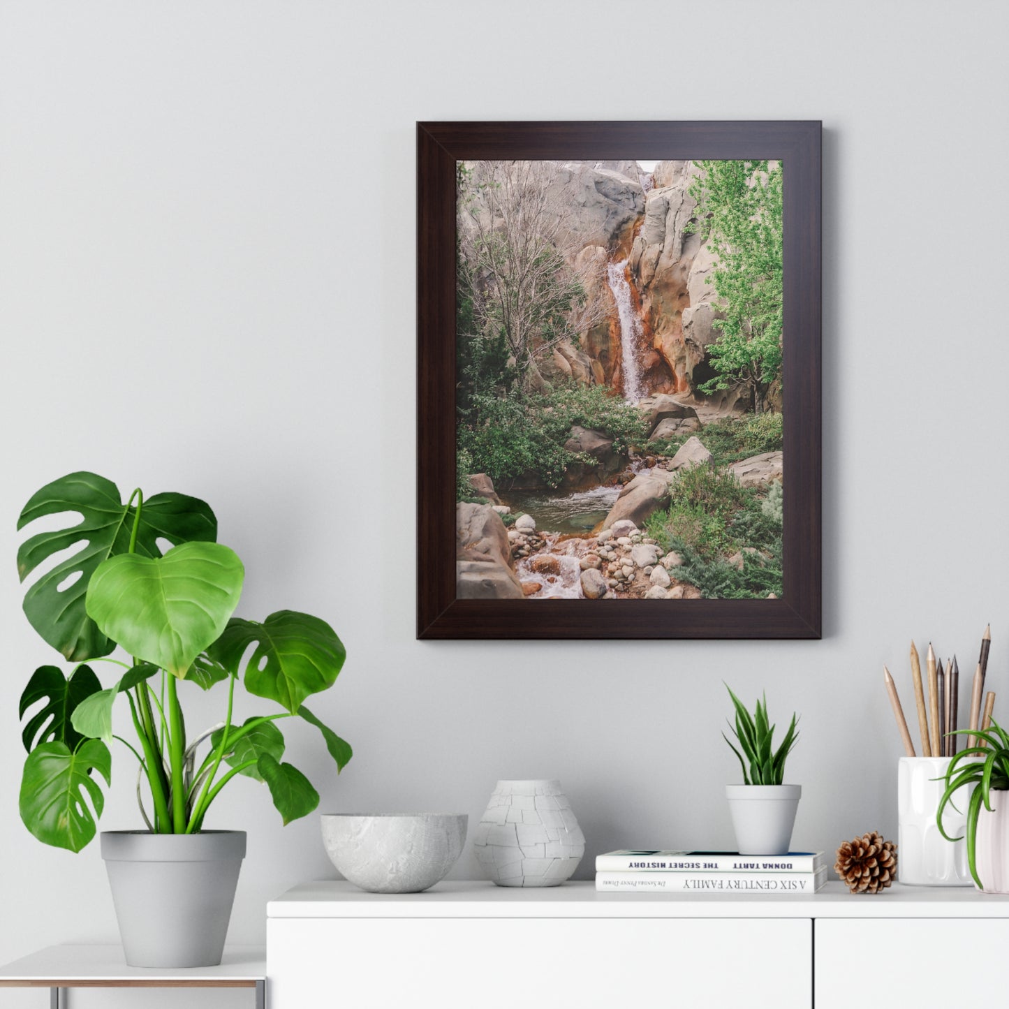 French Waterfall near Castle - Framed Print