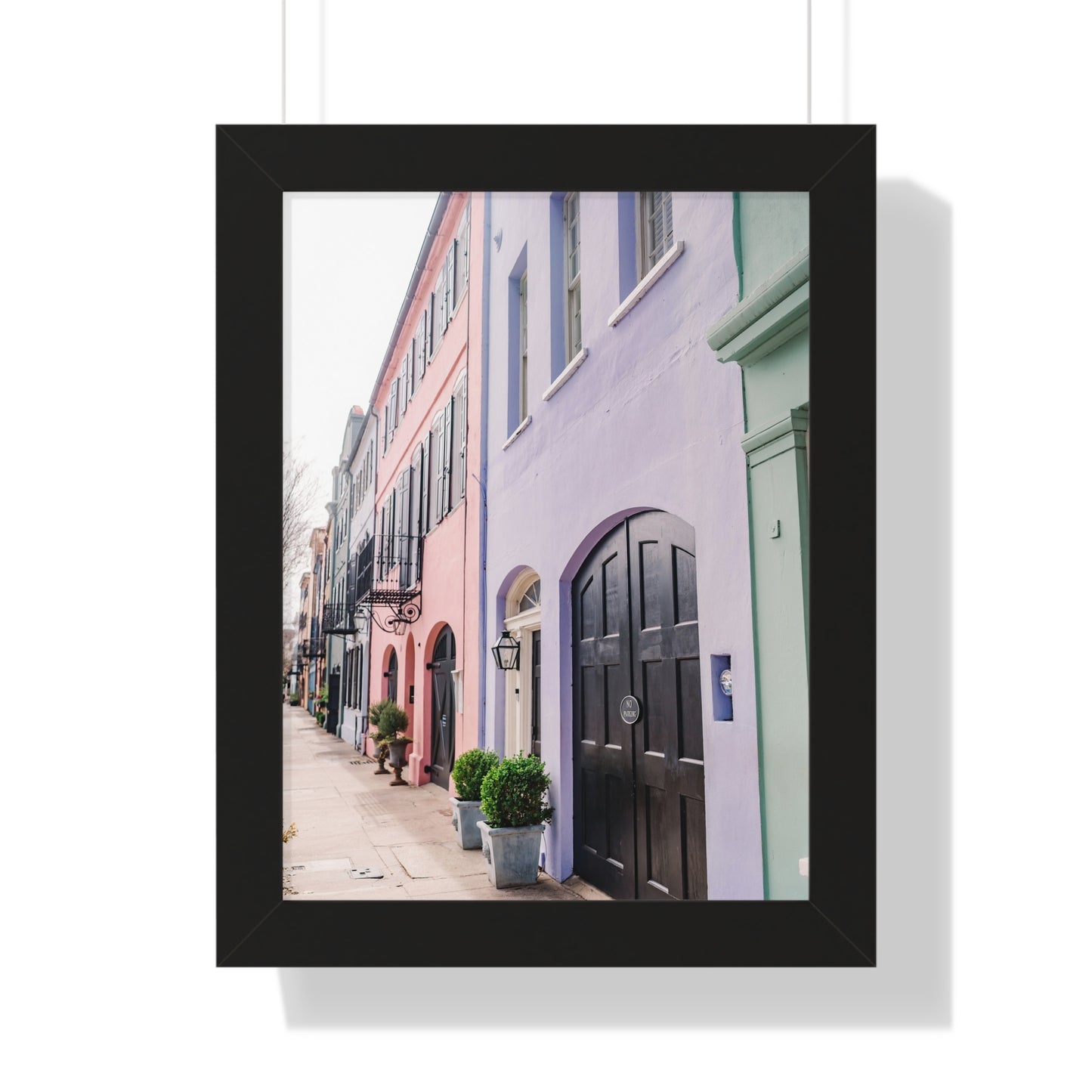 Charleston's Rainbow Row in Purple - Framed Print