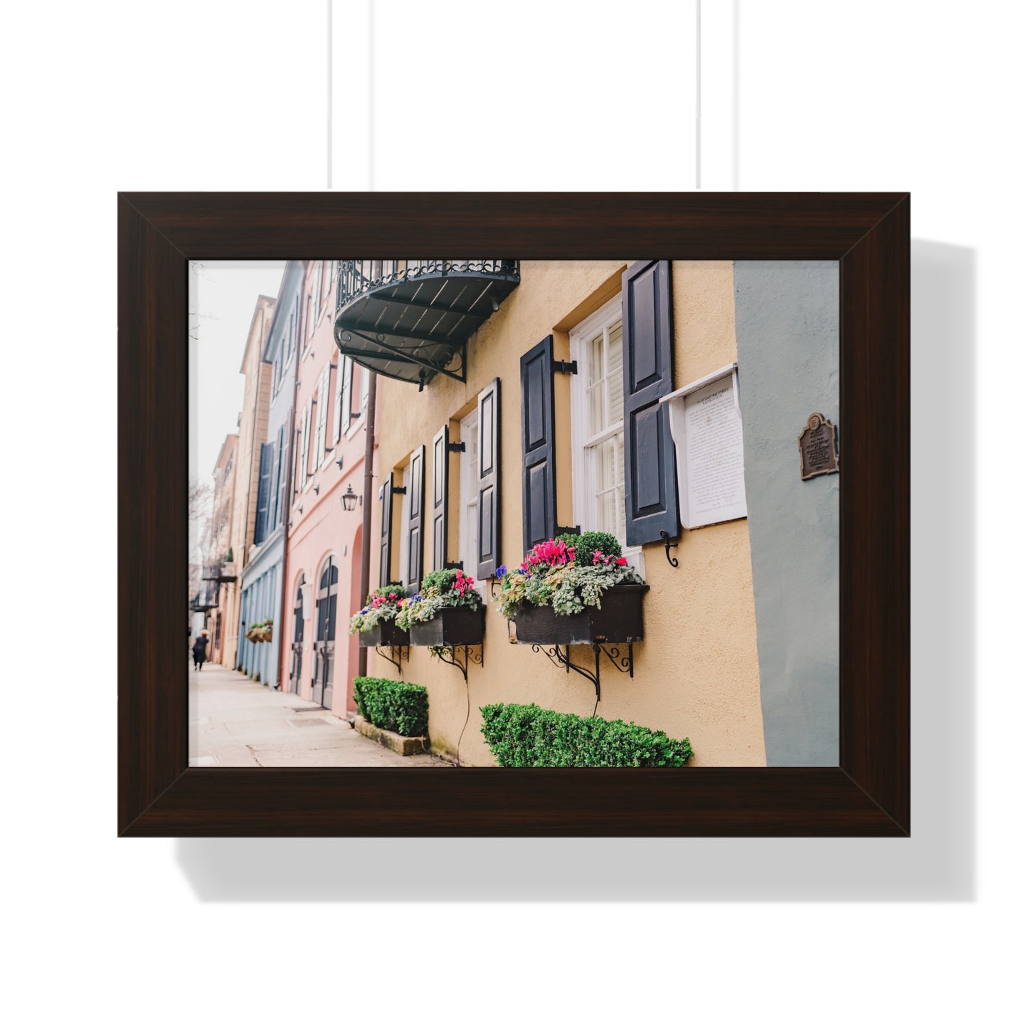 Charleston's Rainbow Row Featuring Yellow Lady - Framed Print