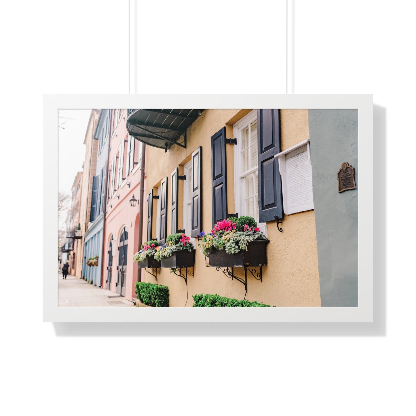 Charleston's Rainbow Row Featuring Yellow Lady - Framed Print