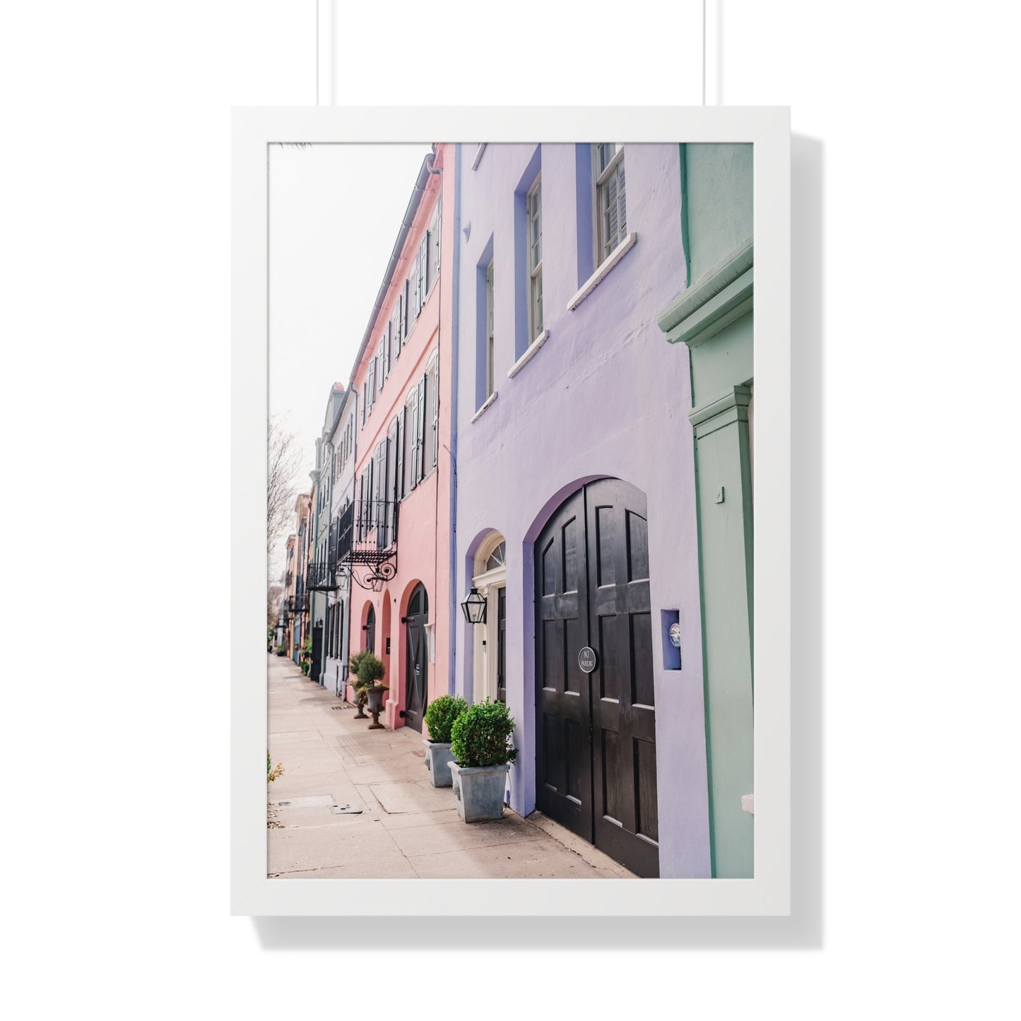 Charleston's Rainbow Row in Purple - Framed Print