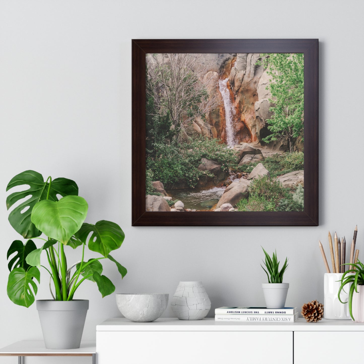 French Waterfall near Castle - Framed Print