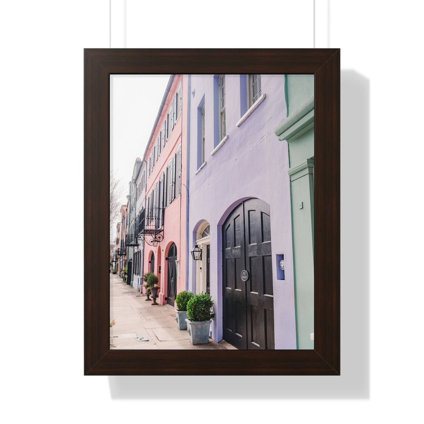 Charleston's Rainbow Row in Purple - Framed Print