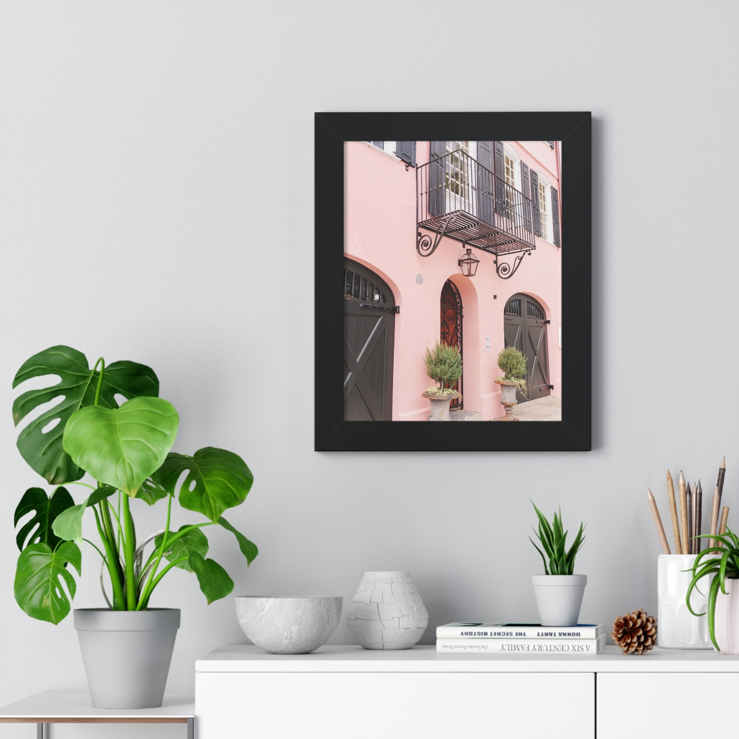 Charleston's Rainbow Row in Pink - Framed Print