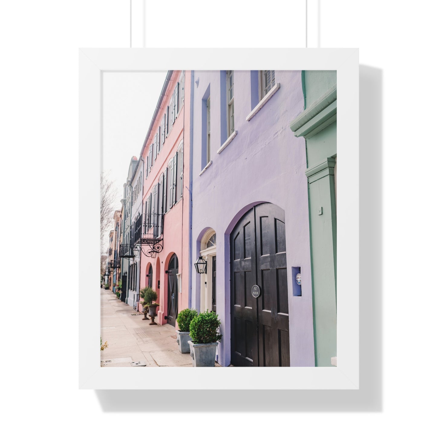 Charleston's Rainbow Row in Purple - Framed Print