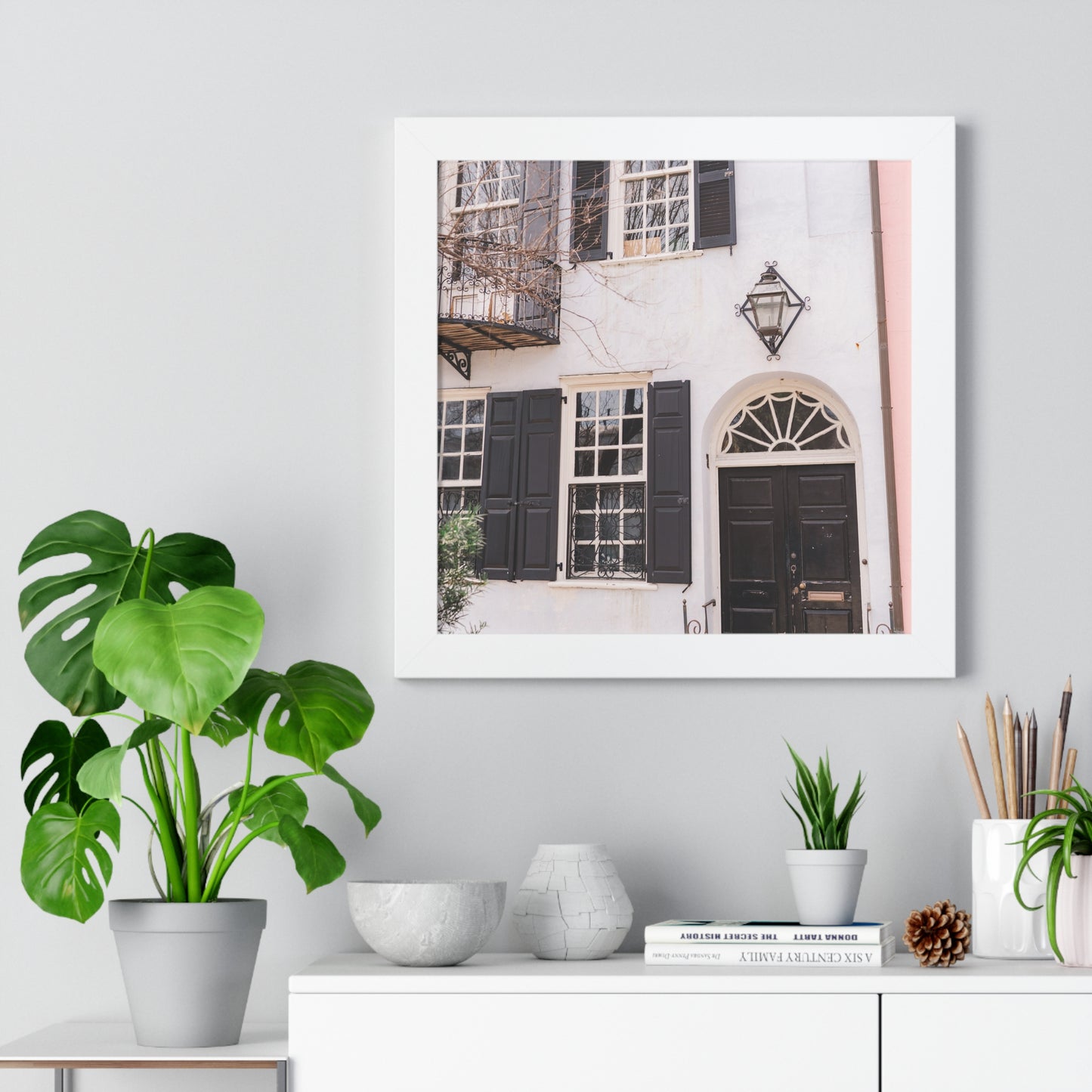 Charleston's Rainbow Row in Blue - Framed Print