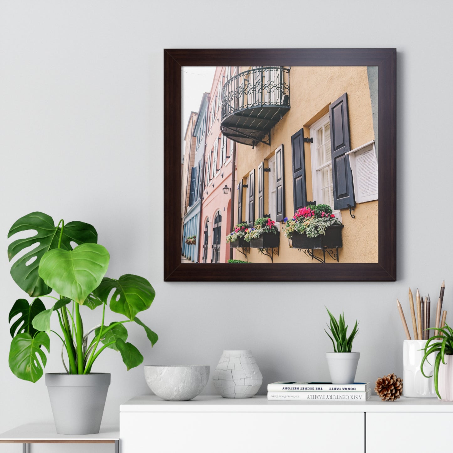 Charleston's Rainbow Row in Yellow - Framed Print