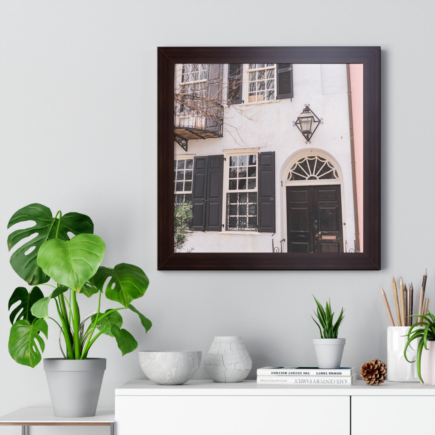 Charleston's Rainbow Row in Blue - Framed Print