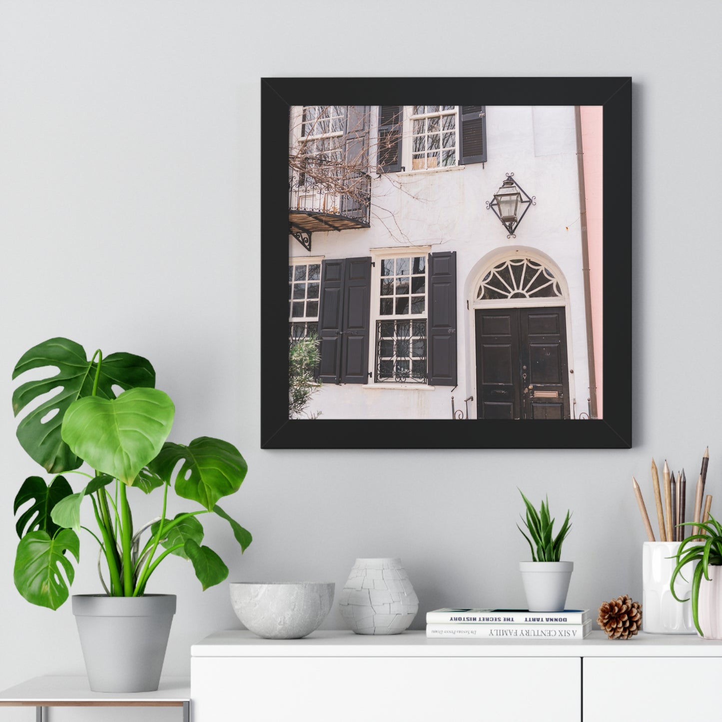 Charleston's Rainbow Row in Blue - Framed Print