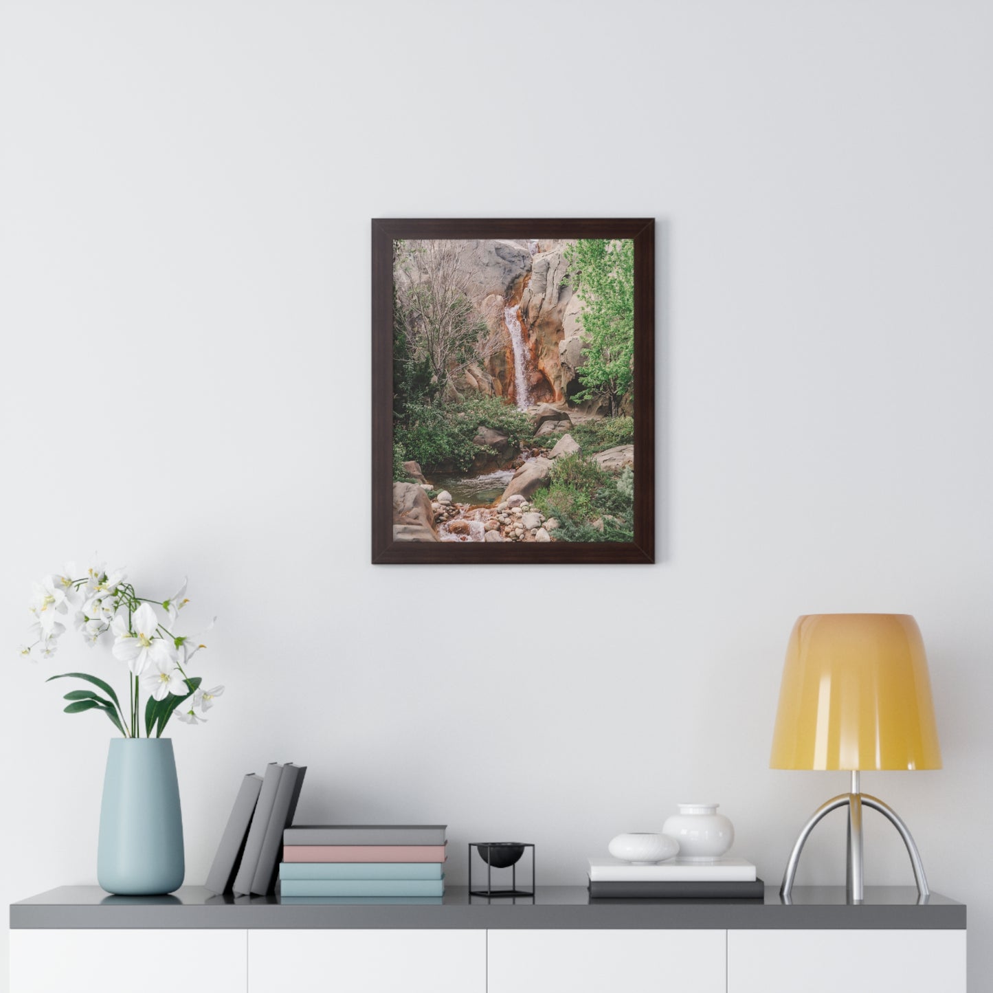 French Waterfall near Castle - Framed Print