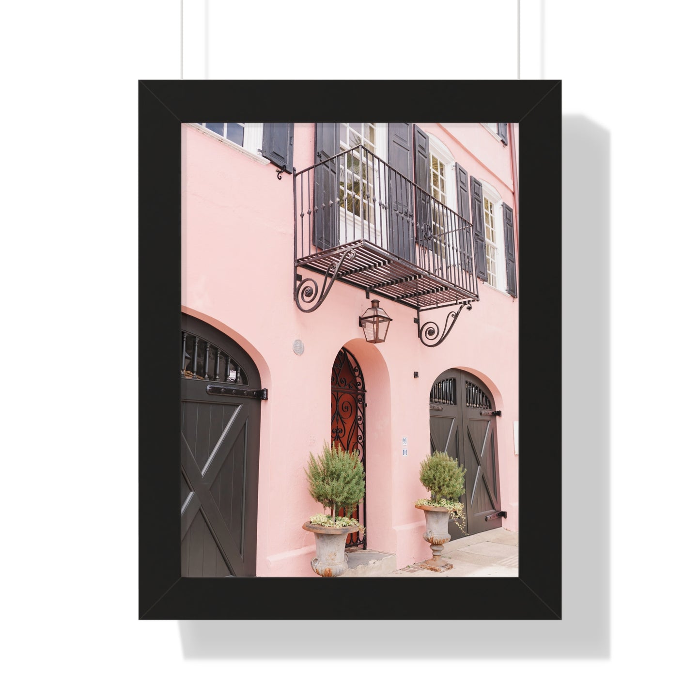 Charleston's Rainbow Row in Pink - Framed Print