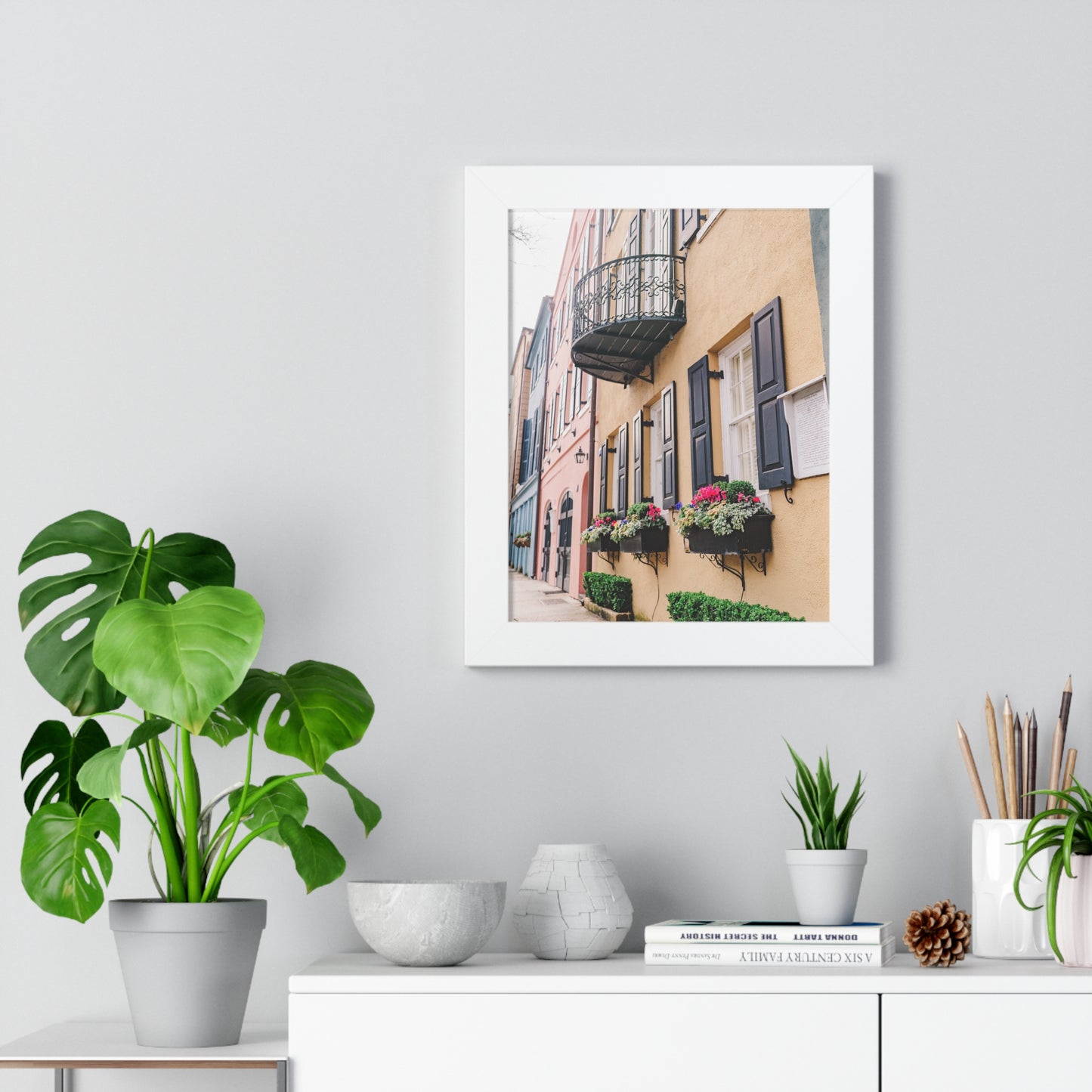 Charleston's Rainbow Row in Yellow - Framed Print